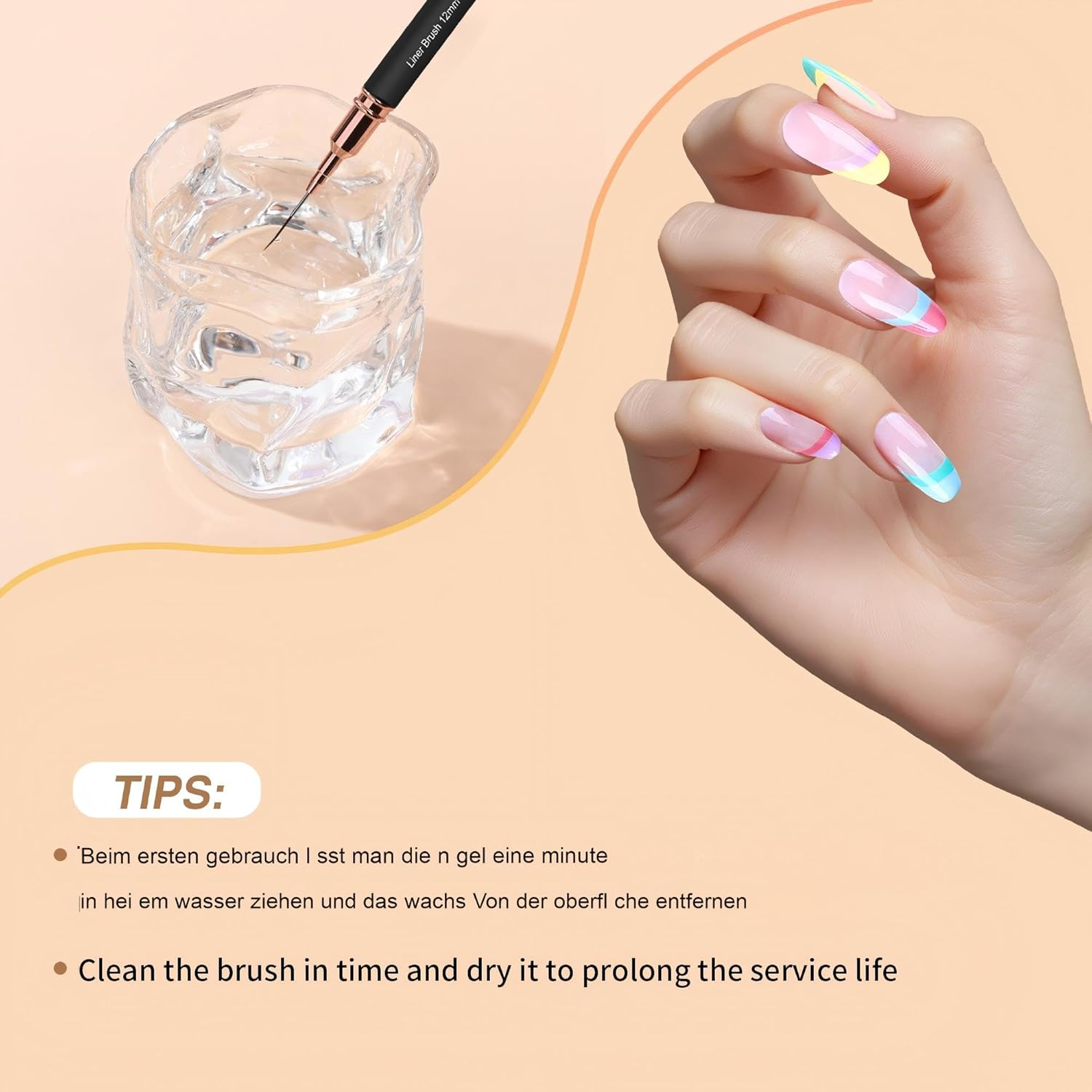 ZEOHBETY Metallic Nail Art Brushes, 5Pcs Nail Art Liner Brushes, Painting Art Design Brush Set Nail Dotting Drawing Tool for Long Lines, Thin Details, Fine Drawing Sizes 4/8/12/20/25Mm, Black image number 1