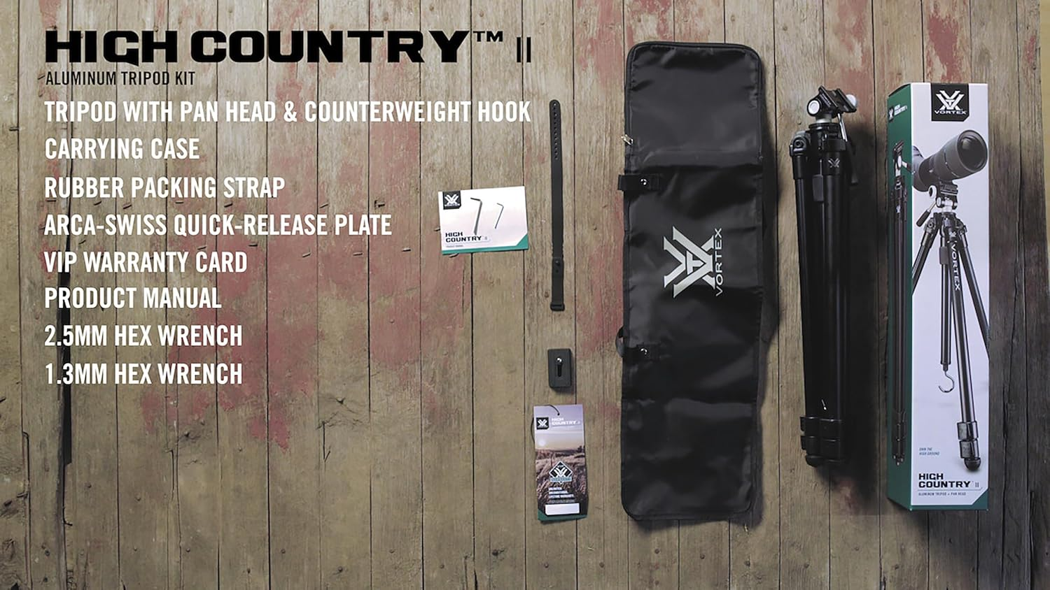 Vortex Optics High Country II Tripod Kit - Aluminum Tripod, 2-Way Pan Head, 22 Lb Max Load, Rubber Feet - Unlimited, Unconditional Warranty image number 4