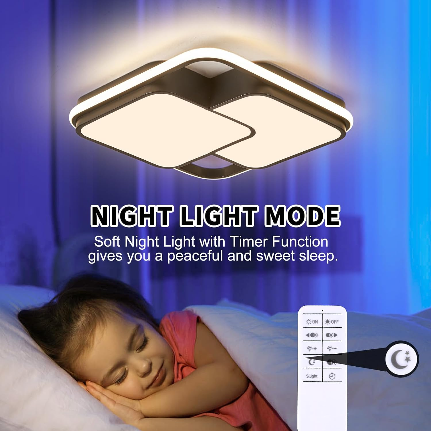 Modern LED Ceiling Light Fixture, Dimmable Black Flush Mount Ceiling Light with Remote, 60W Upgraded Square Bedroom Ceiling Lamp LED Chandelier for Living Room Kitchen Hallway,15.7'' image number 3