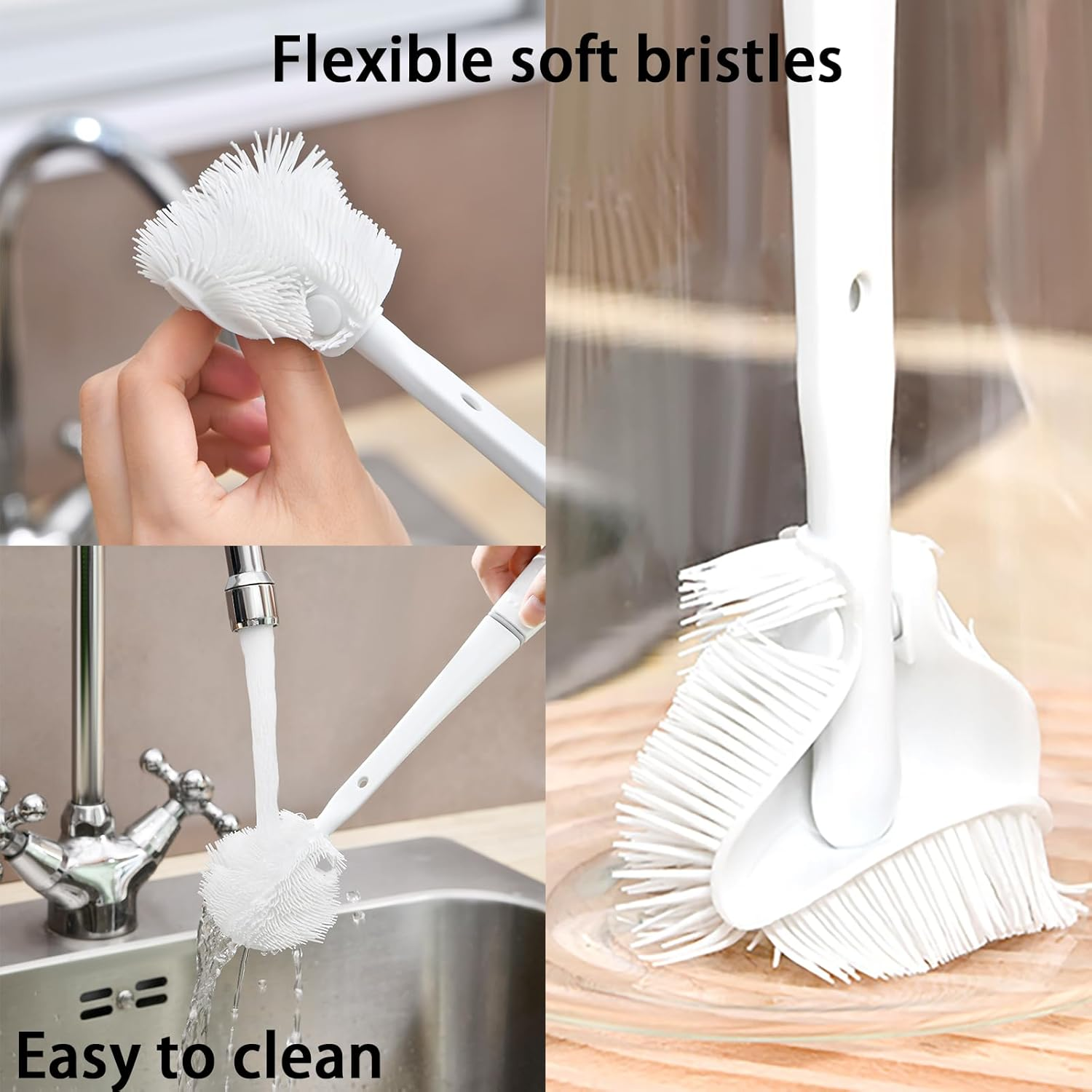 Aofly 5-In-1 Reusable Cleaning Brush & Water Bottle Cleaner & Baby Bottle Brush, Soft Nylon Bristles, Food-Grade Silicone Bottle Brush, Portable Design (White) image number 3