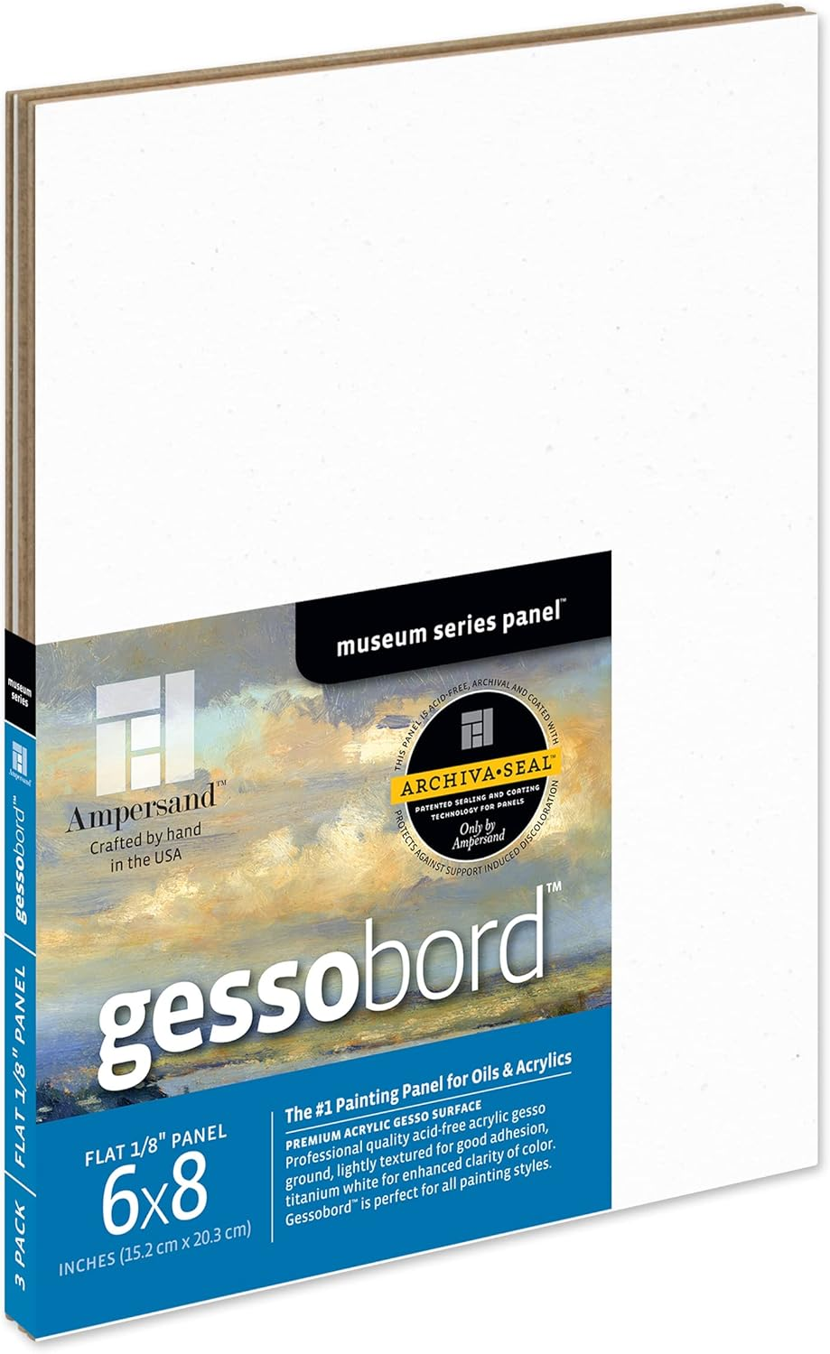 Ampersand Art Supply Gesso Wood Painting Panel: Museum Series Gessobord, 6" X 8", 1/8" Flat Profile, Pack of 3 image number 5