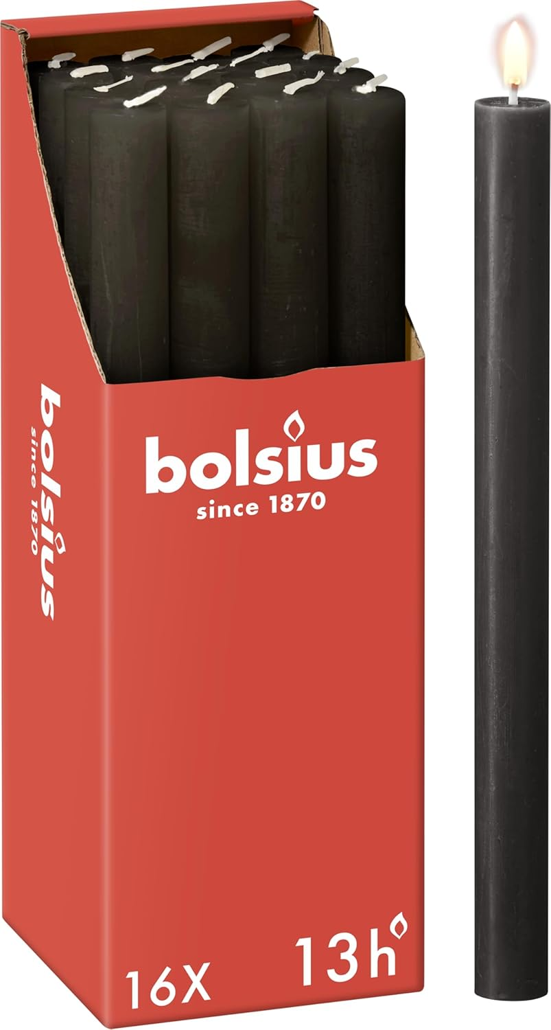 Bolsius Tapered Dinner Pillar Candles - Dark Red - Pack of 16 - Long Burning Time of 13 Hours - Household Candle - Interior Decoration - Unscented - Includes Natural Vegan Wax - 27 X 2.3 Cm