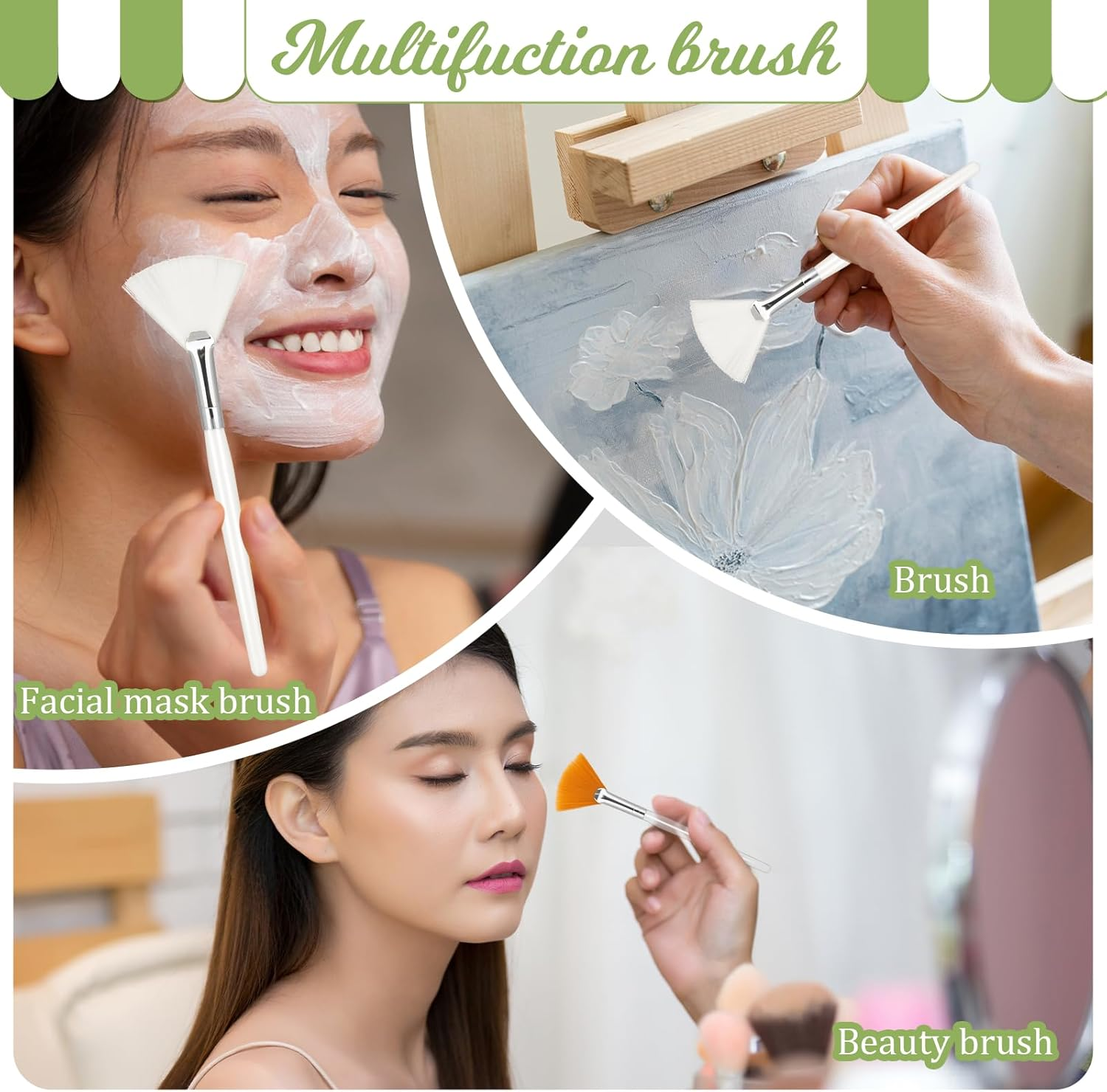 4 Pcs Fan Brush Makeup Facial Brush, Soft Facial Applicator Brushes, Esthetician Face Makeup Tools, Facial Brushes for Mud Cream, Loose Powder Highlighting Blush image number 1