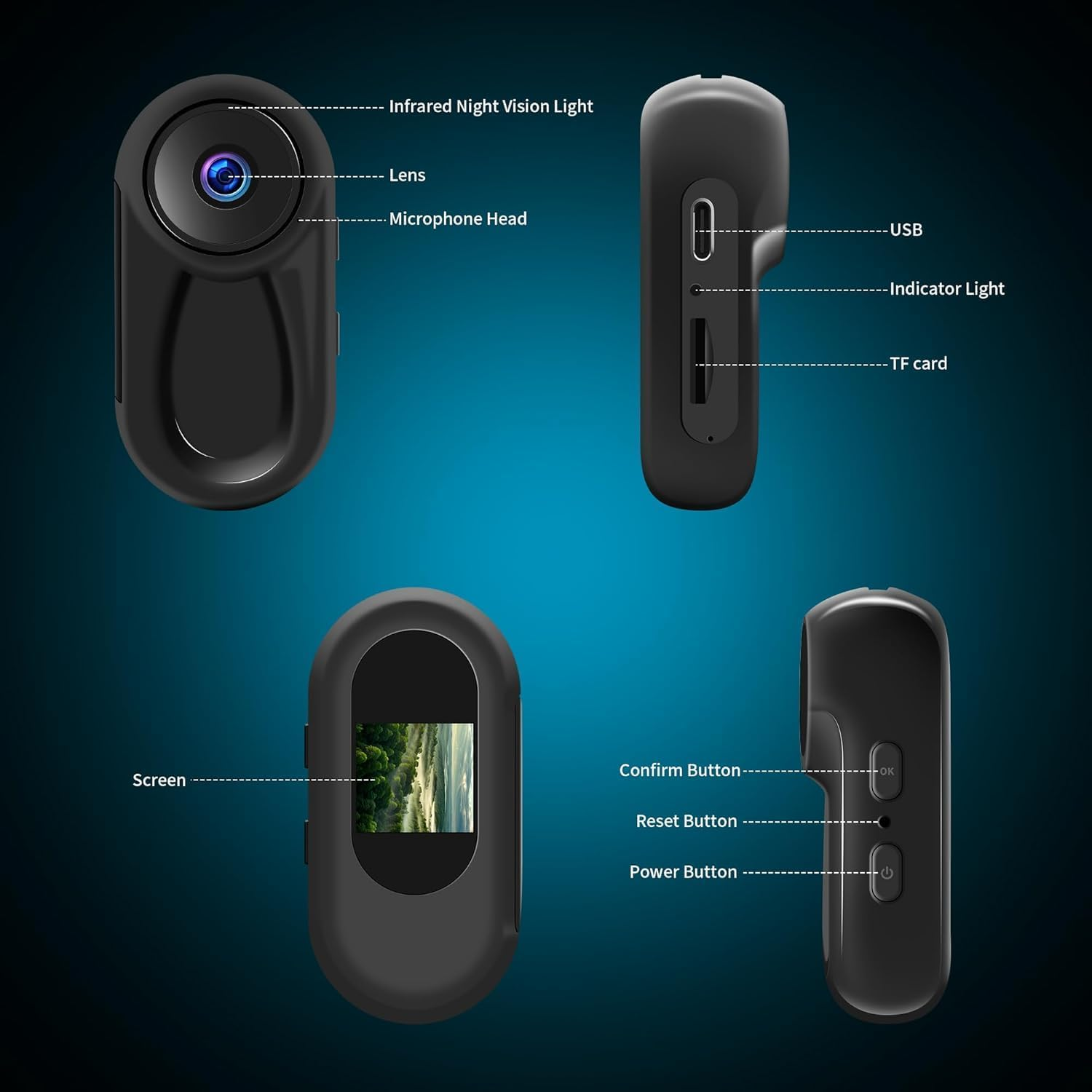 1080P Sports Action Camera, Wearable Body Cam, Portable Recorder with Magnetic Back Clip, Mini Camera with Audio and Video Recording, Camcorder for Traveling, Pet, Vlogging (No SD Card)