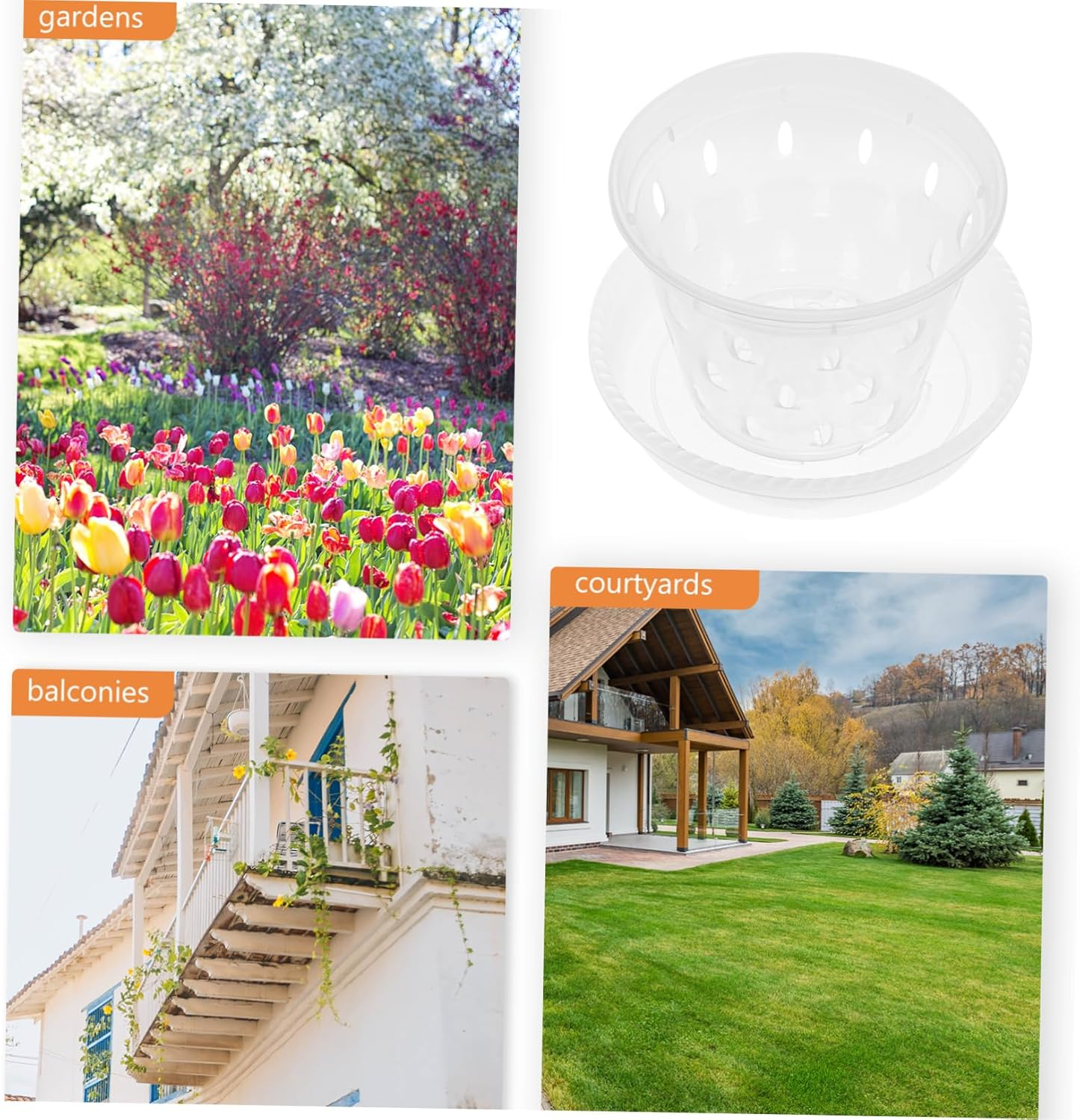 INOOMP 5Sets Plastic Orchid Pots and Saucers for Indoor Flowers Garden Supplies and Decorative Plant Containers image number 3