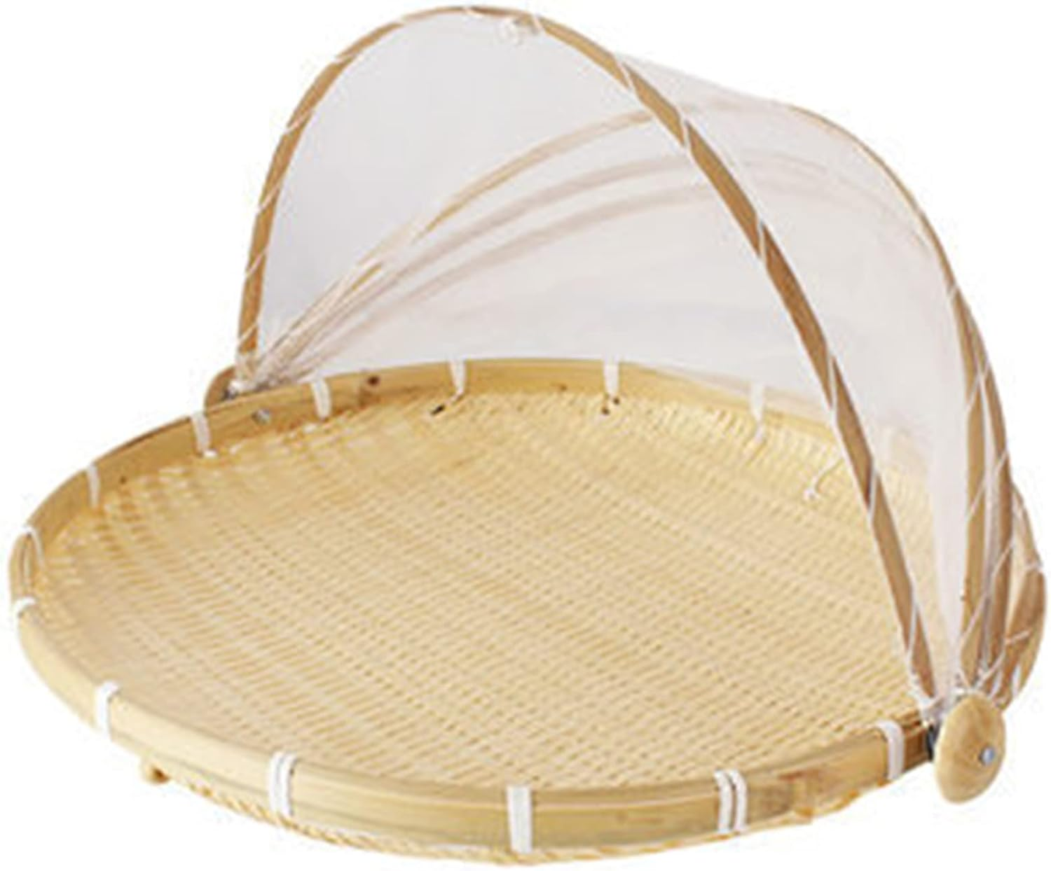 Hand Woven Basket, Multipurpose Storage Dustpan Durable Bread Serving Tray with Mesh Cover Creative Fruit Vegetable Storage Basket Kitchen Gadget for Home/475 (Color : round Large) image number 4