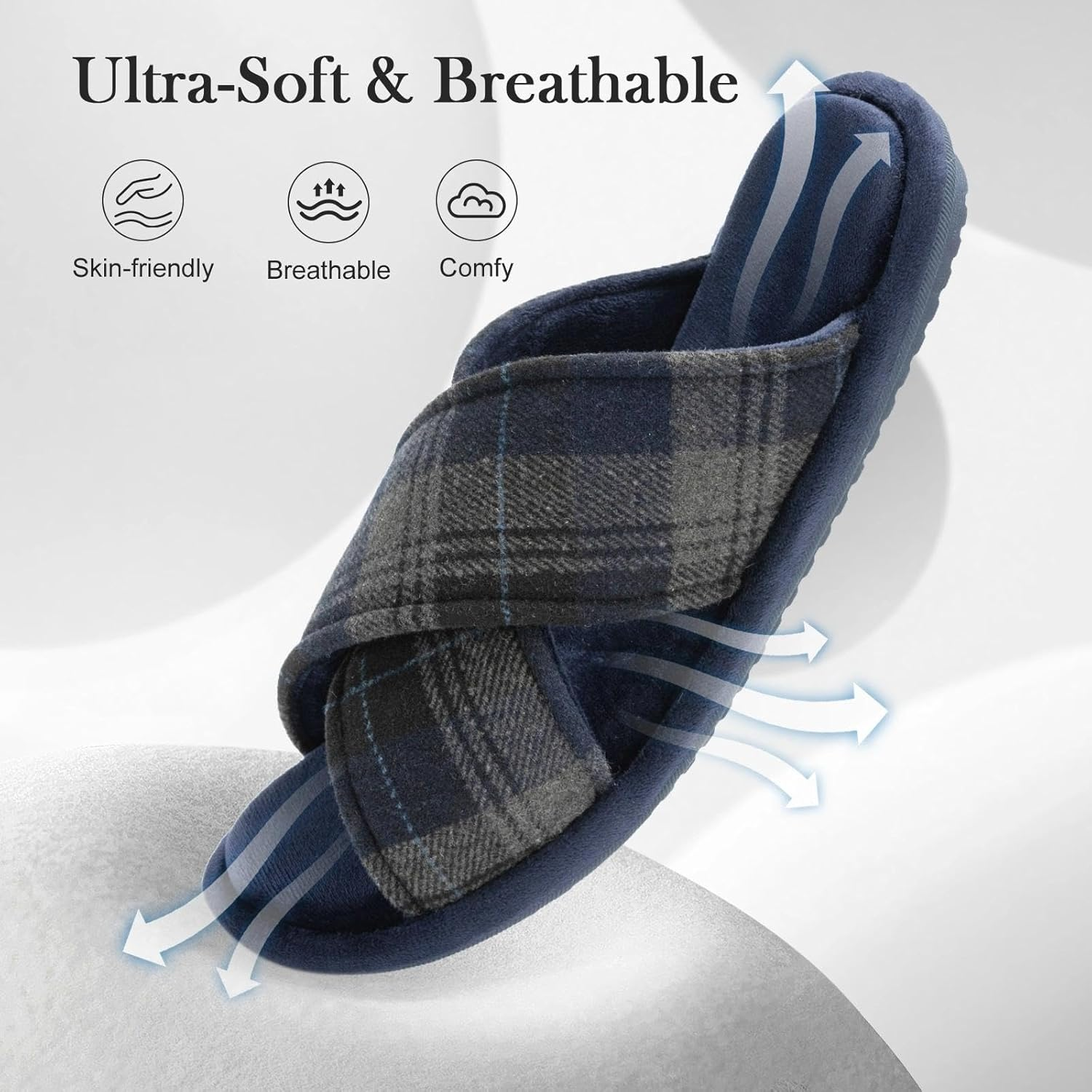 Mens Cozy Slippers Cross Band House Slippers with Memory Foam Soft Non-Slip Indoor House Shoes Summer Breathable Slipper image number 4