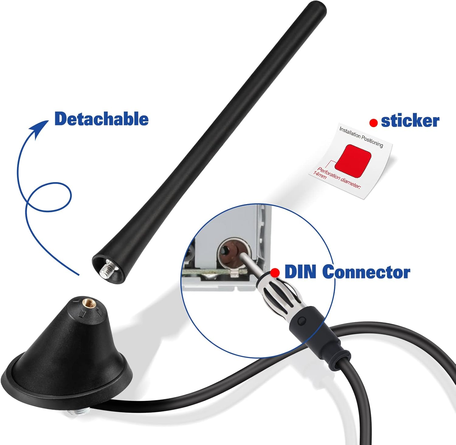 Eightwood Car Stereo AM FM Radio Antenna, Universal Roof Mount Antenna Replacement with Mount Base 16Ft Extension Cable for Vehicle Car Truck Stereo Receiver Head Unit FM HD Radio image number 3