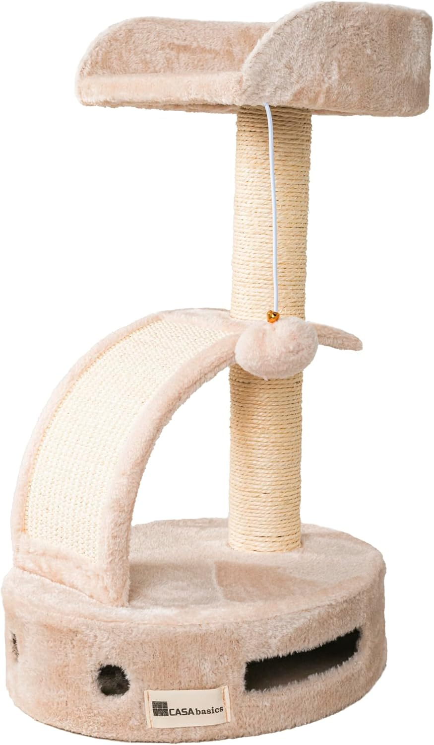 CASA Basics Cat Tree Tower, 58Cm Height, Plush Platform with Scratching Post and Dangling Ball (Beige)