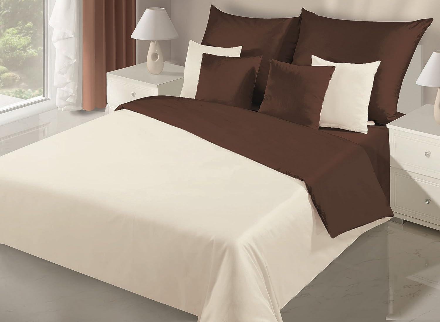 Eurofirany POS/NOVA/K+BRĄZ 220 X 200 70 X 80/X2 Bed Linen, 100% Cotton Macosatin, Natural, 220 X 200 Cm image number 1