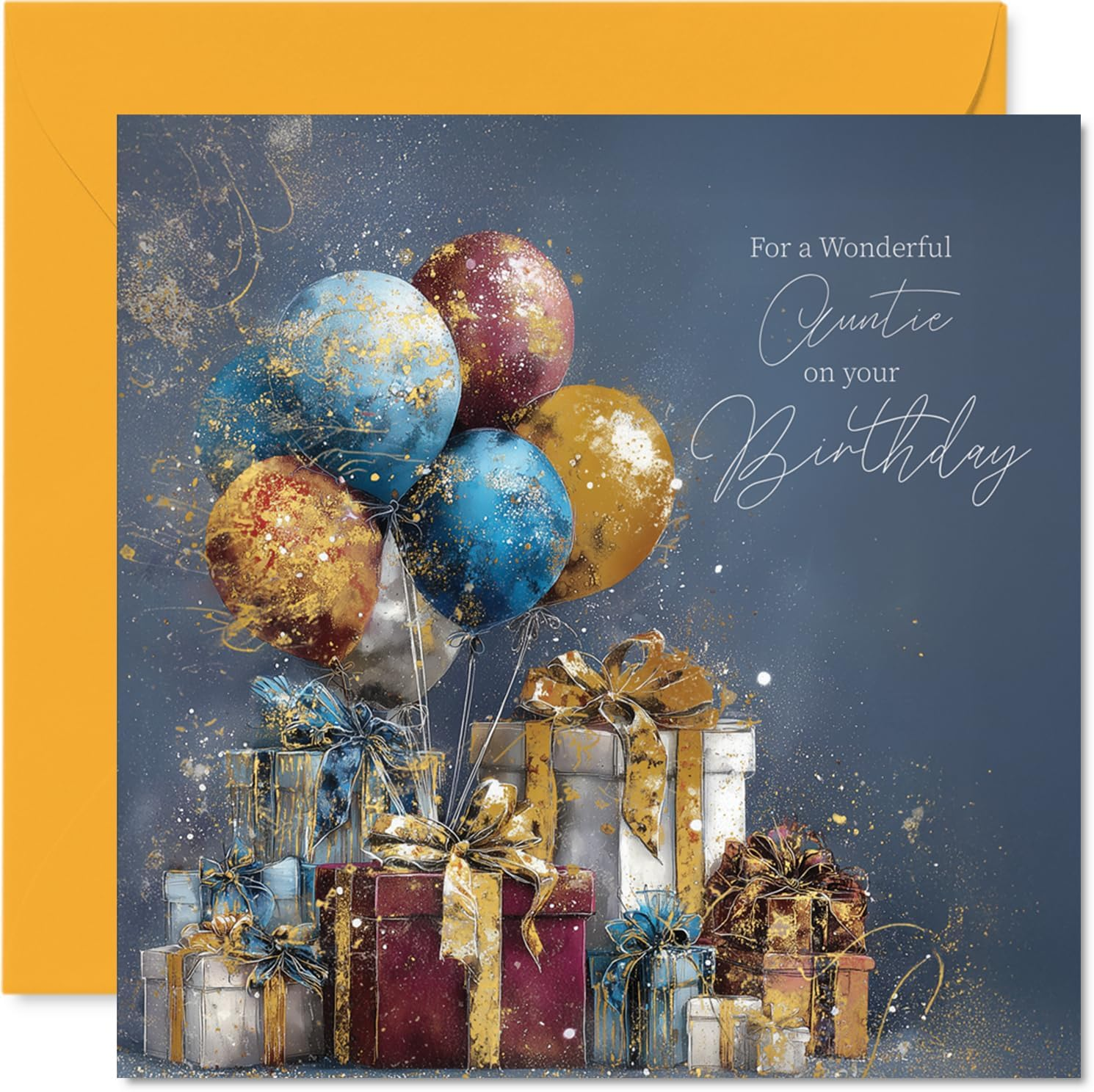 Gold Daughter in Law Birthday Card - Gold Balloons & Presents - Happy Birthday Card for Daughter in Law from Father Dad Mother Mum, 145Mm Golden Balloons & Presents Bday Greeting Cards