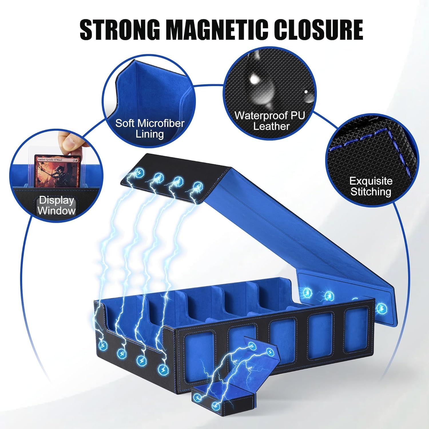 Cyperever Trading Card Storage Box with Commander Display, 5-Row Deck Case with Removable Lid, 5 Toploaders, 5 Stoppers, 48 Dividers,1 Dice Tray, 3900+ Card Deck Box for MTG TCG Sports Cards image number 3