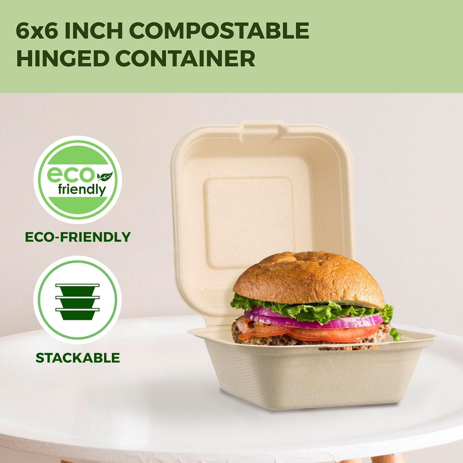 Clamshell Take Out Food Containers with Oil Paper, 6X6" 50-Pack Heavy-Duty Quality to Go Containers, Natural Disposable Bagasse, Eco-Friendly Biodegradable Made of Sugar Cane Fibers image number 5