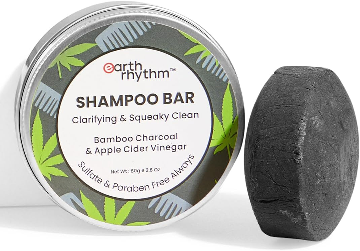 Earth Rhythm Hair Growth Shampoo Bar with Charcoal for Men & Women | Removes Excess Oil & Strenghten Roots| Sulphate & Paraben Free - 80 Gm (Tin) image number 1