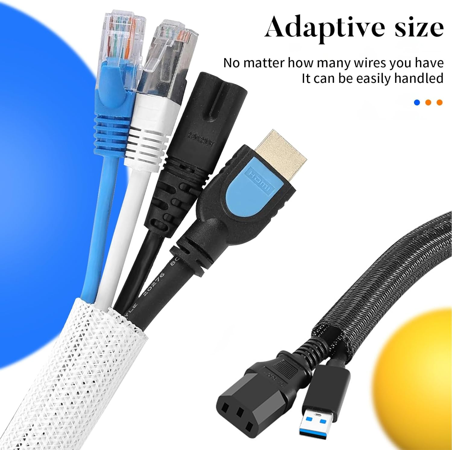 Cable Protector, 16.4Ft(5M) - 1/2 Inch(13Mm) Expandable Braided Cable Sleeve, Cord Wrap Cord Protector Tubing for Pets. Computer, Engine Bay, USB Cable, Cord Management for Home Office (16.4Ft White) image number 3
