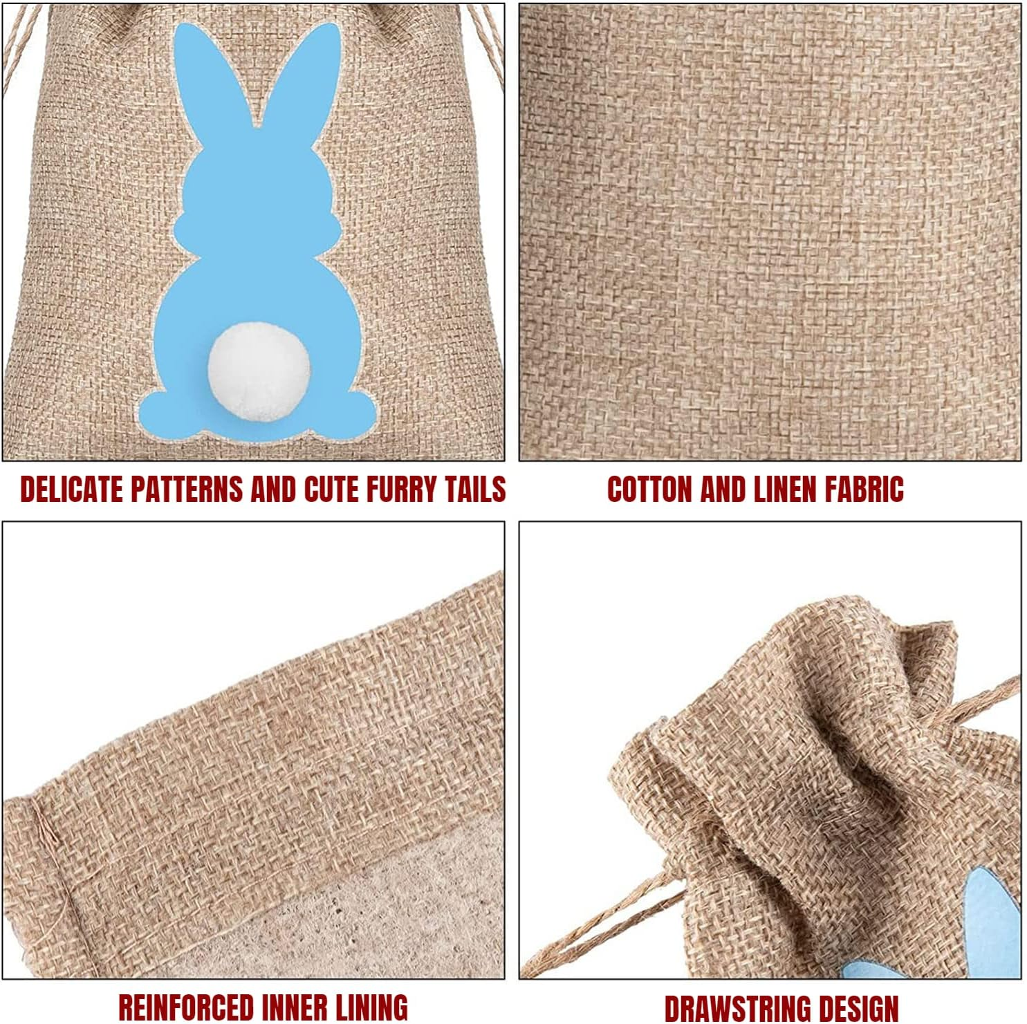 24 Pcs Easter Candy Bags, Easter Burlap Drawstring Bags 6 Color Bunny Pattern Linen Treat Candy Bags for Kids Easter Party Favor image number 5