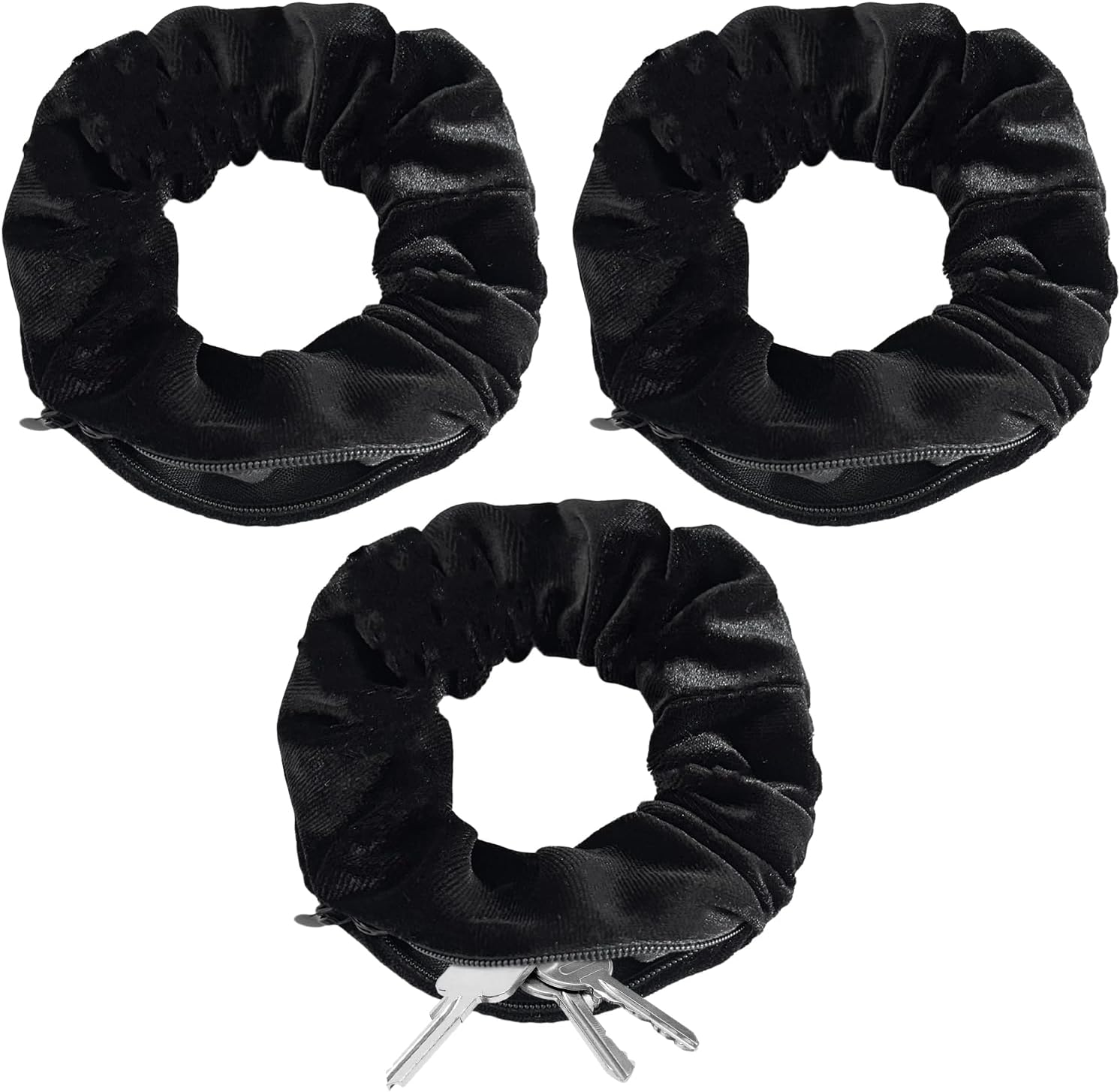 Pack of 3 Hair Bobbles with Zip, Valuables Hiding Place Beach, Money Hiding Place Scrunchies Holiday, Gadgets Hair Bobbles Safe, Scrunchie Women'S Essentials, for Gadget, Money Travel, Hiding on The