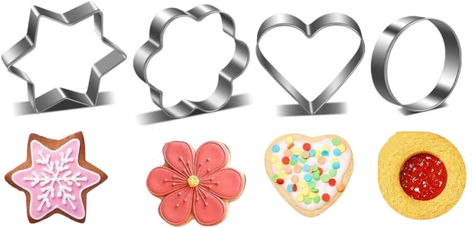 Cookie Cutter,12 PCS Heart Star Circle Flower Shaped Stainless Steel Cookie Cutter for Baking Mold Cutting Mould Cookie Pastry Fruit image number 2