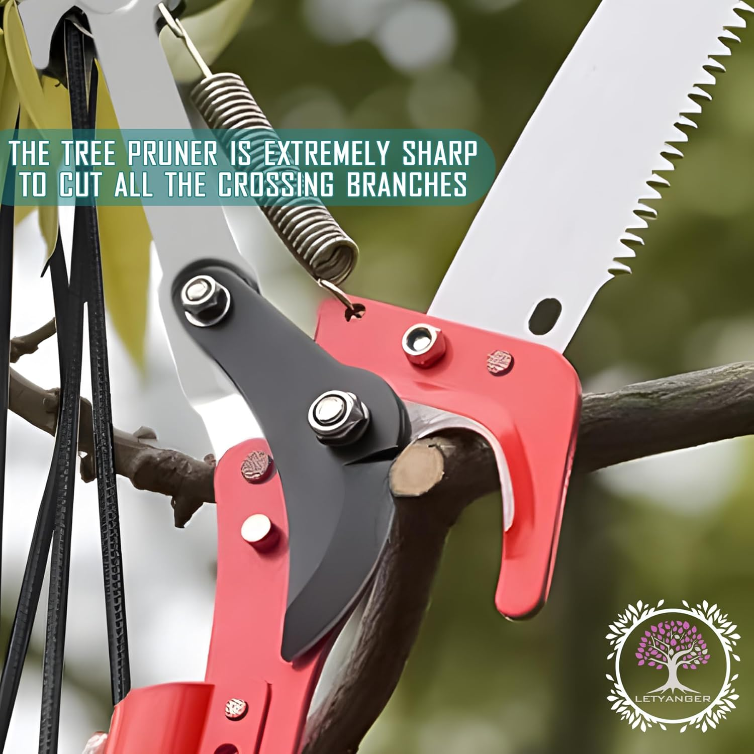 LETYANGER Pole Saws for Tree Trimming, 7.3-27 Ft Extendable Tree Trimmers Long Handle Pruner, Sharp Steel Blade and Scissors High Branches Trimming, Tree Pruner, Tree Saw image number 6