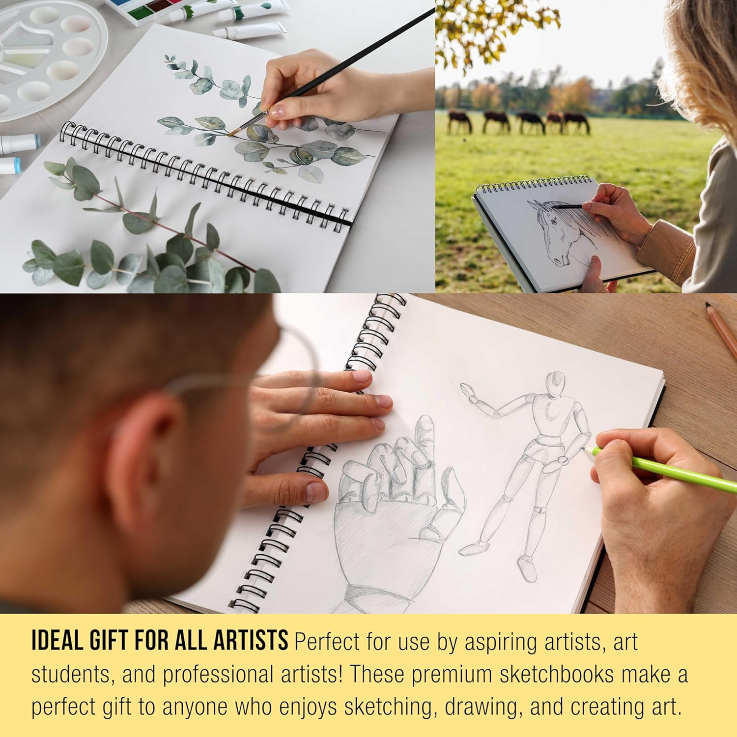 U.S. Art Supply 8.5" X 11" Premium Hardbound Sketch Book, 70 Pound (110Gsm), Book of 80-Sheets (Pack of 2 Sketchbooks) image number 1