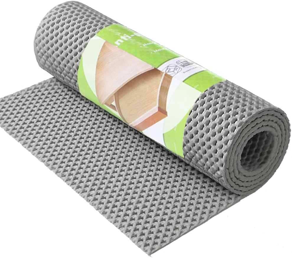 Non-Adhesive Roll Drawer Liners,11.8Inx4.9Ft Strong Grip Non-Slip Shelf Liner for Kitchen Cabinets, Cupboards, Drawers & Shelves, Durable & Protective (Gray)
