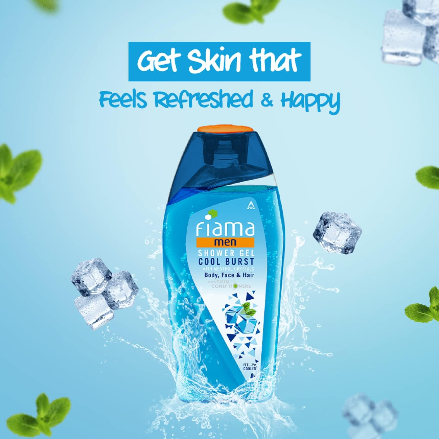 Fiama Men Shower Gel Cool Burst, Body Wash with Skin Conditioners for Moisturised Skin, 250 Ml Bottle