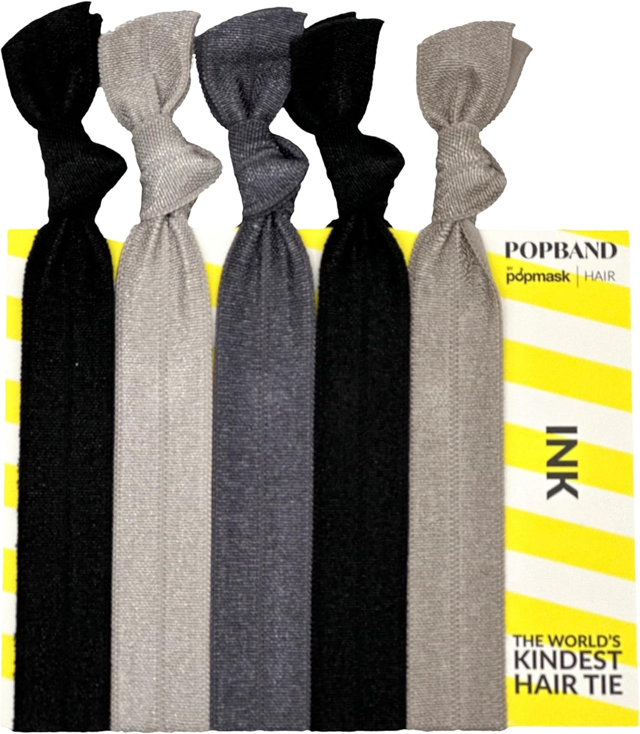 Popband Ink Knot Hair Bands, Stretchy Hair Bobbles in Dark Neutral Colours, Versatile Hair Accesories for Women, 5 Hair Ties