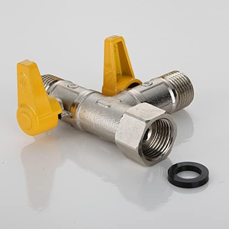 2 Way Brass Tap, Garden Hose Splitter, T Valve, 1/2" Two Way Brass Tap Garden Hose with 2PCS 1/2 Inch Brass Water Tap Connection for Irrigation System, Hose & Garden Equipment image number 4