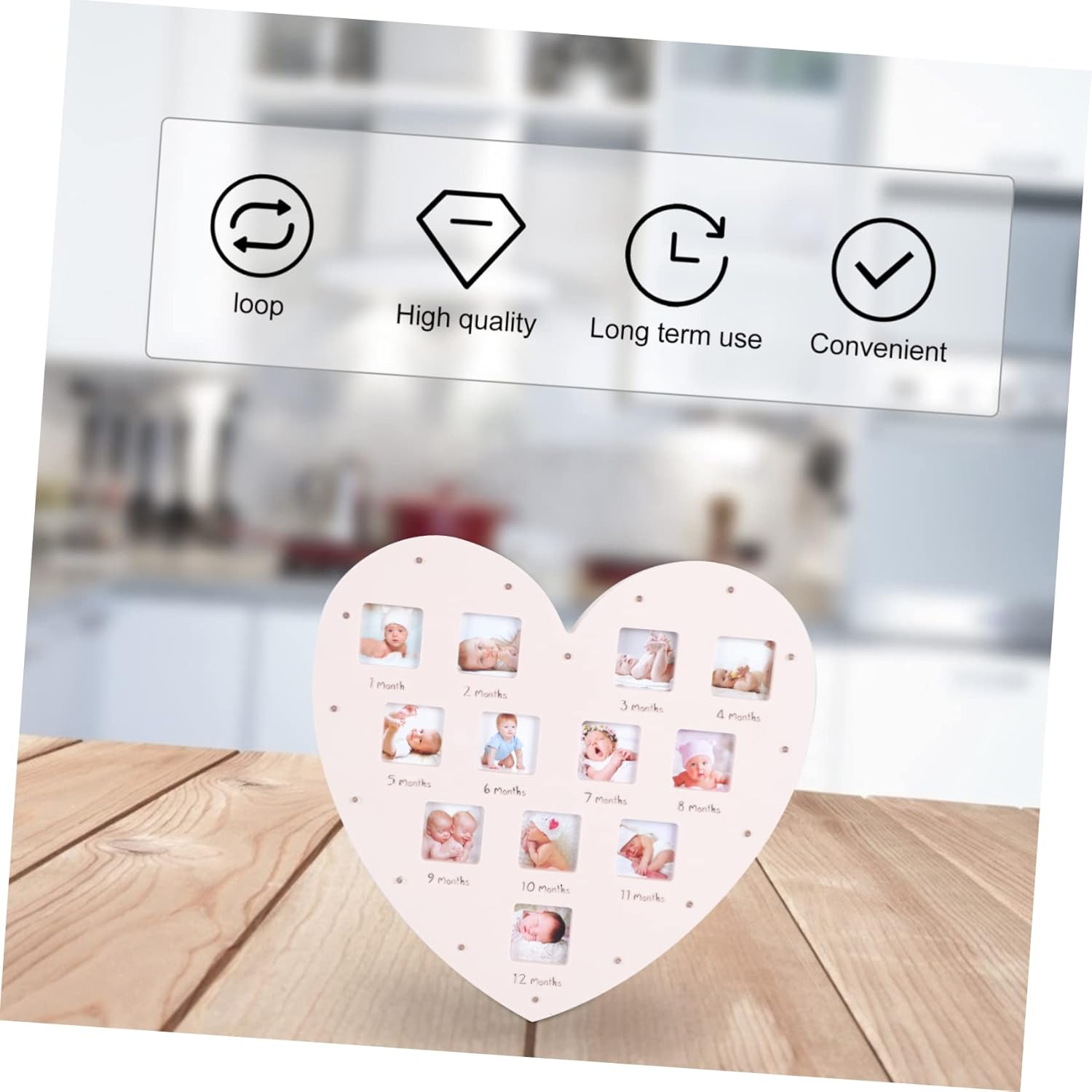 Growth Record Photo Frame Heart Shape Light for Nursery Decor Picture Frame Light for Desktop Ornament for Month Growth image number 3