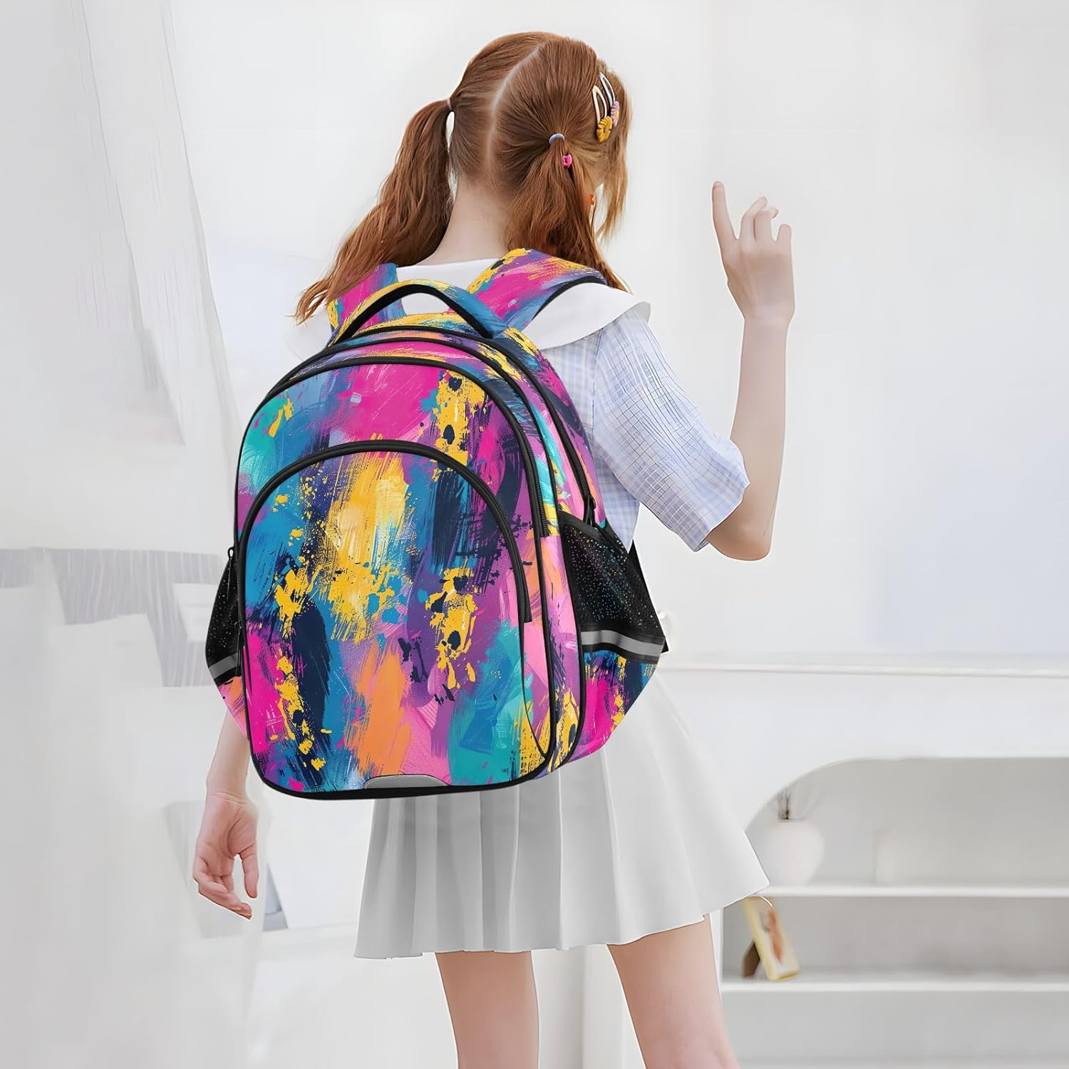 RPLIFE 15 Inch Backpack for School Boys Girls, Boys Elementary Backpack, Colorful Graffiti