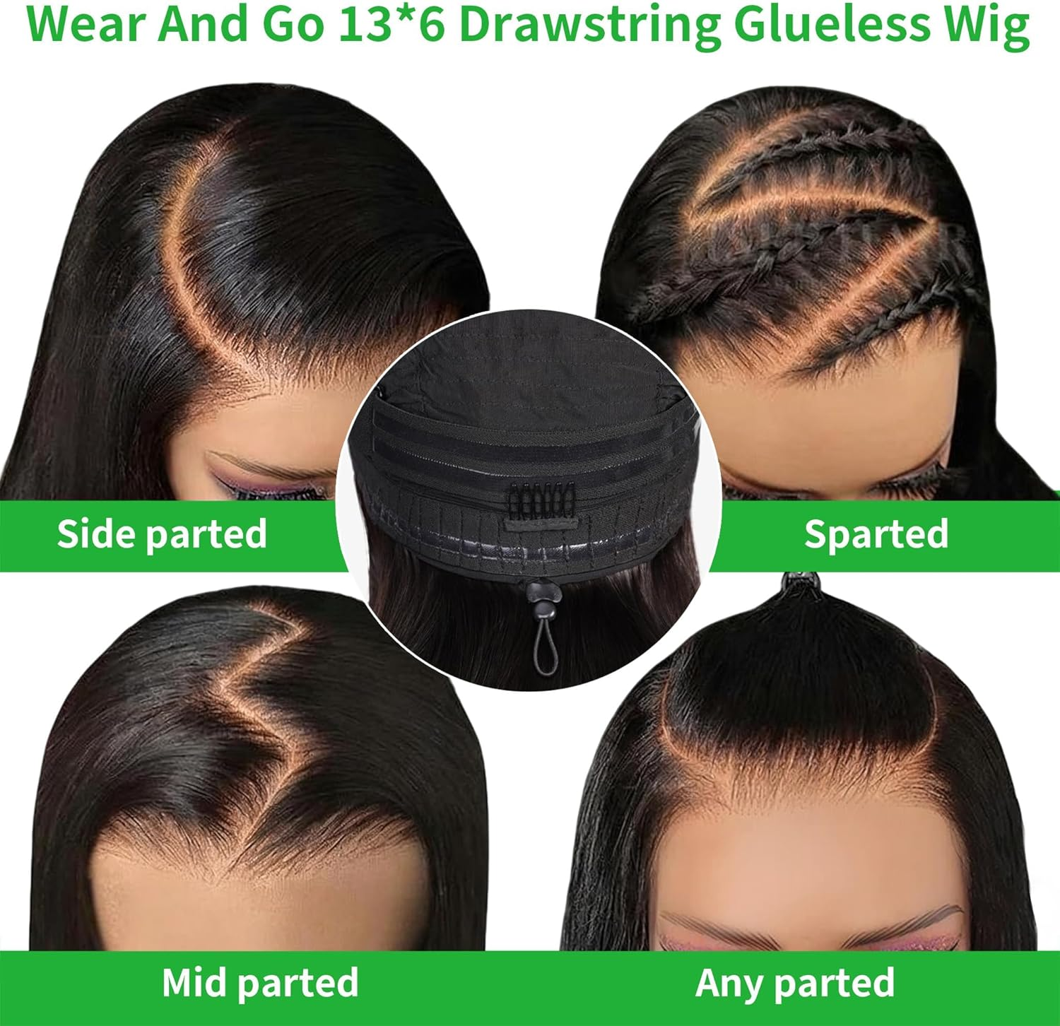 GABRIELLE 20 Inch Drawstring Body Wave Wear and Go 13X6 Lace Frontal Wigs Human Hair 200 Density HD Lace Front Wig Pre Plucked Pre Cut Glueless Wigs for Women Natural Black Glueless Human Hair Wig image number 2