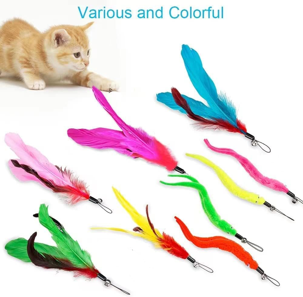 YJSPARKK 13PCS Cat Feather Toys,Interactive Cat Teaser Toy,2 Retractable Wands 11 Replacement Heads Refills for Indoor Kitten to Chase and Exercise image number 1