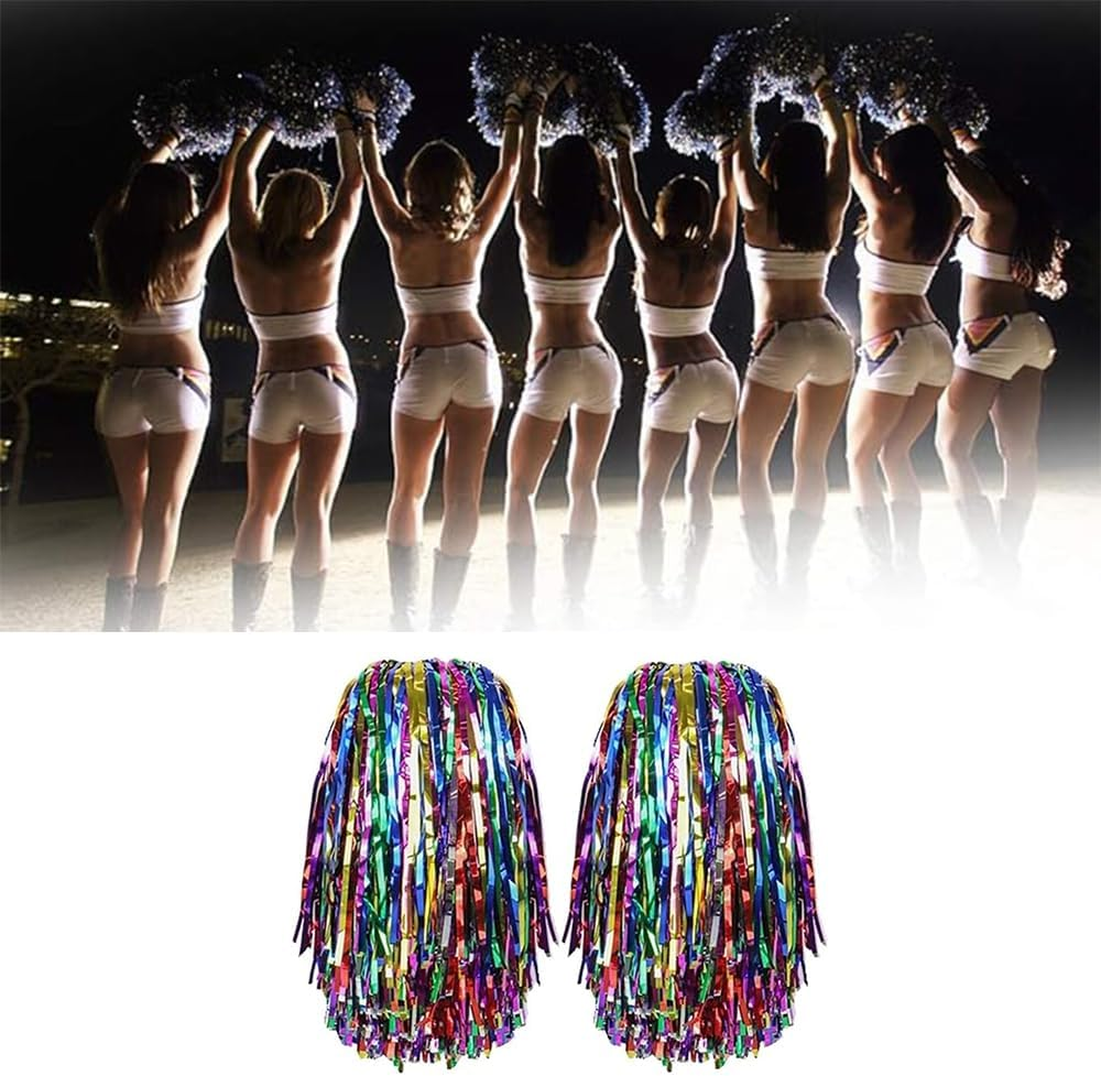 2Pcs Cheerleader Pompoms Hand Flowers,Pompoms Cheer for Boy Girl,School Sports Dance Games Team Spirit Cheer,For Team Sports,Cheer Sports Party Dance Useful Accessories - Silvery Purple image number 4