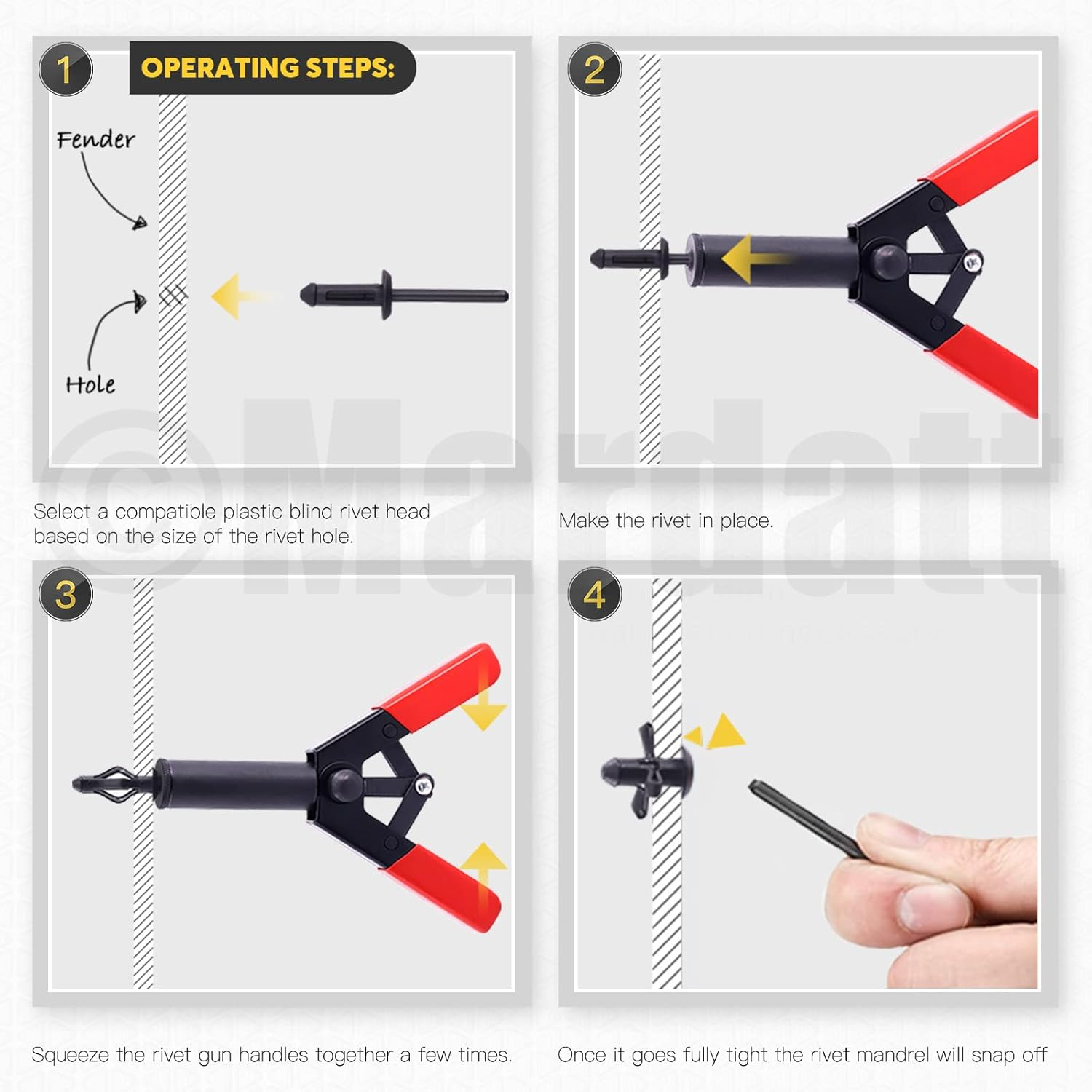 Mardatt 92 Pcs 6 Sizes Nylon Blind Rivets Assortment Set with Plastic Rivet Gun Set and Bonus Fastener Removal Tool for Automotive and More image number 2