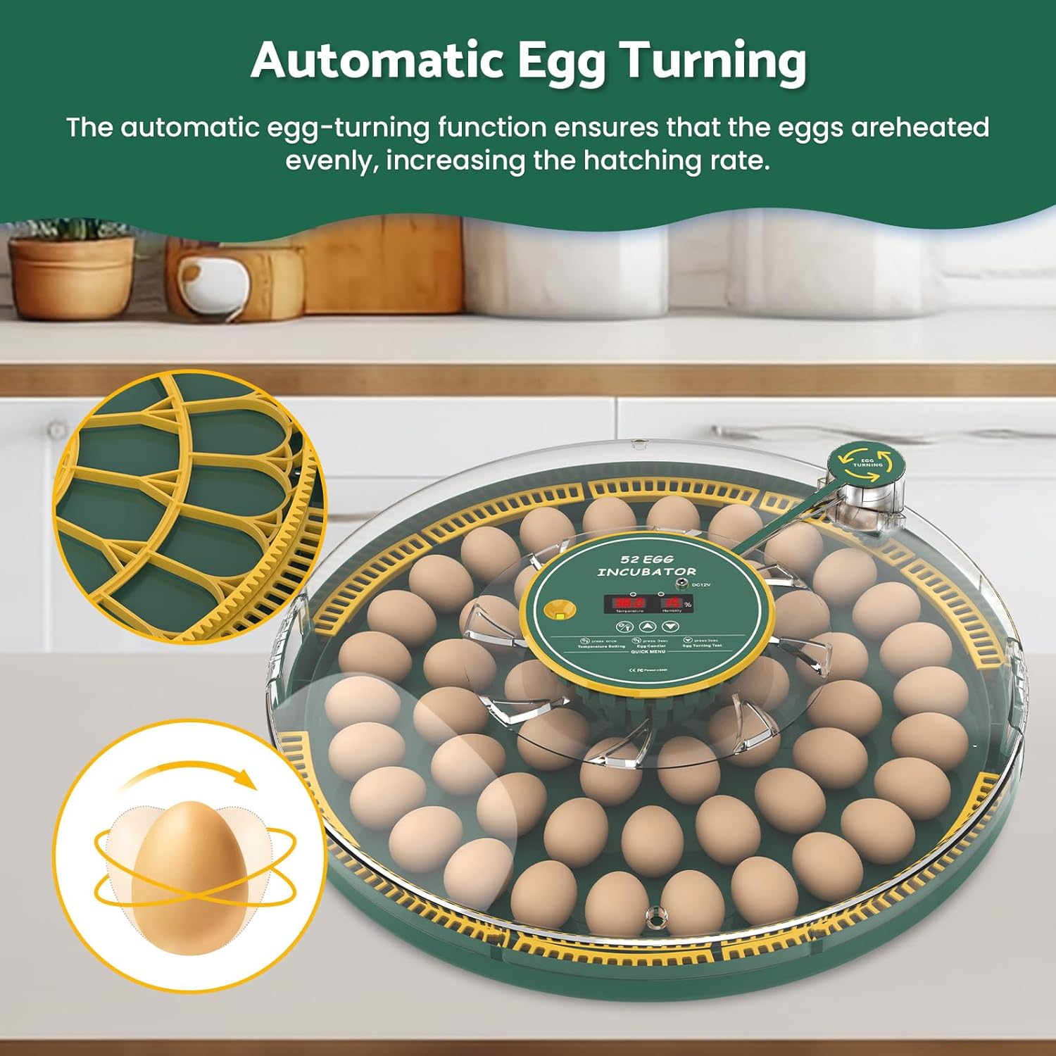 Advwin 52 Eggs Incubator with Temperature Control, Egg Incubator with Automatic Egg Turning and Humidity Display, Built-In Egg Candler Incubator for Hatching Chicken image number 6