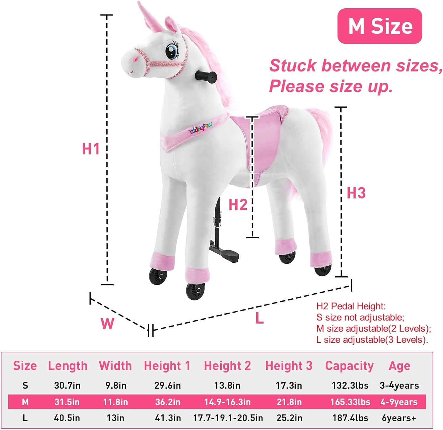 Ride on Horse Unicorn Toy for Kids Riding Pony Rider Mechanical Cycle Walking Action Plush Animal for 4 to 9 Years, No Battery or Electricity,Max Load 165 LBS, Medium Size image number 4