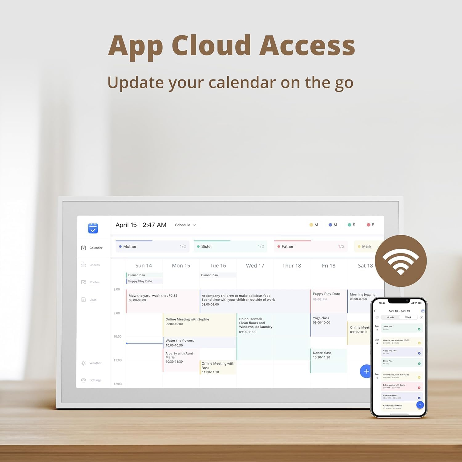 Digital Calendar 15.6Inch Smart Calendar & Full HD Chore Chart & Electronic Calendar for Home, Smart WIFI Touchscreen Interactive Display for Family Schedules, Wall-Mounted (15.6 Inch White)