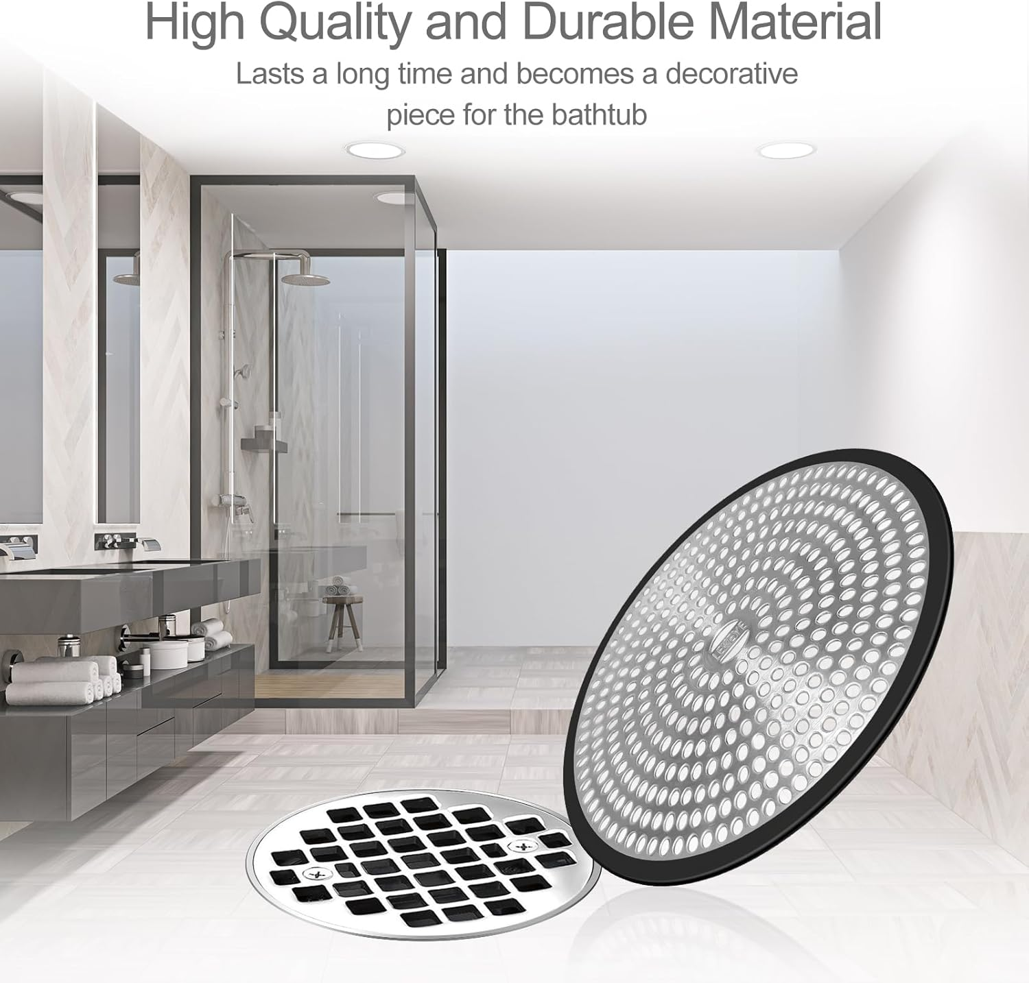 LEKEYE Shower Drain Hair Catcher | Strainer | Shower Stall Drain Cover | Bathroom Drain Protector Stainless Steel and Silicone(Black), LE8803 image number 2