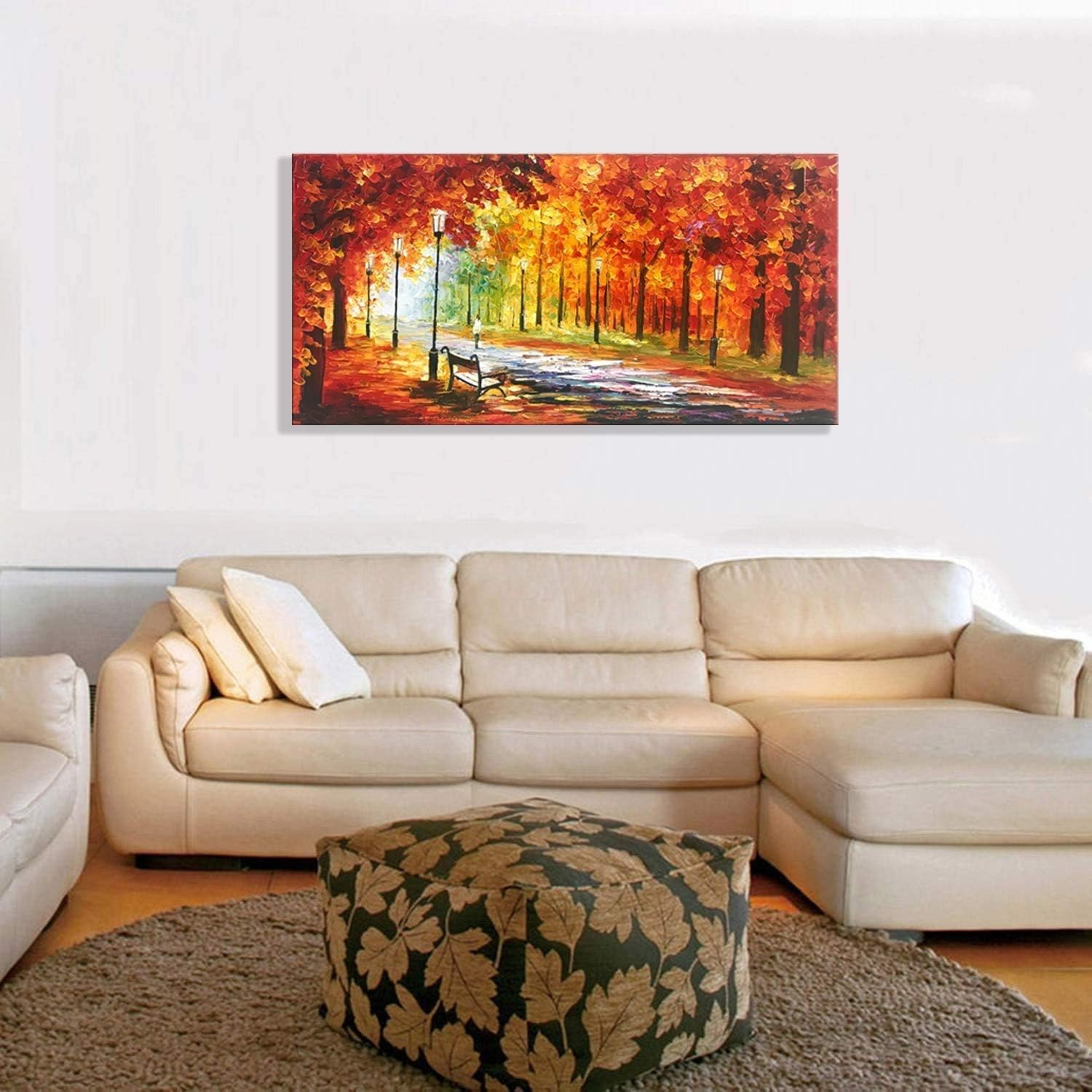Framed Oil Painting,Hand Painted Modern Abstract Textured Big Wall Paintings,Can Be Hung Home Decoration Large Canvas Wall Art,Golden Autumn Forest Sightseeing (80 X 40 Cm) image number 2