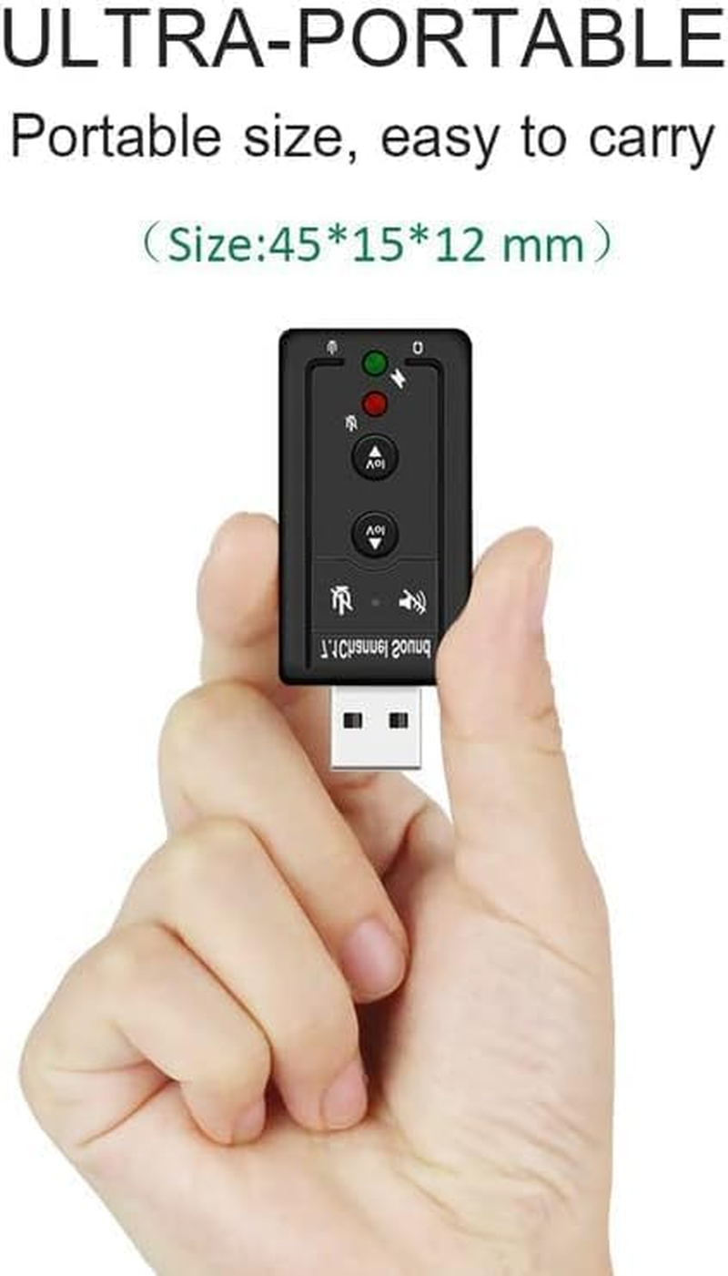 USB 2.0 Sound Card 7.1 3D External Audio Adapter Volume Control Function Keys Microphone Black for Computer Notebook Tablet PC Laptop