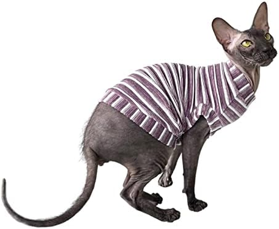 Kotomoda Hairless Cat'S T-Shirt Corduroy Mauve Stripes for Sphynx Cat (Large) image number 3