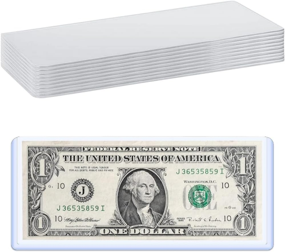 10PCS Bill Clear Holders, PVC Currency Display Sleeves Clear Paper Money Collection Supplies Pages Protect Page for Money Collection, Currency Protect, Regular Bills Protector Case (6.9 X 2.95 Inch) image number 3