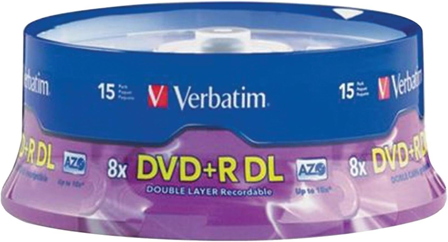 Verbatim DVD+R DL AZO 8.5GB 8X-10X Double Layer Recordable Disc, 15-Disc Spindle 95484 - 15-Disc