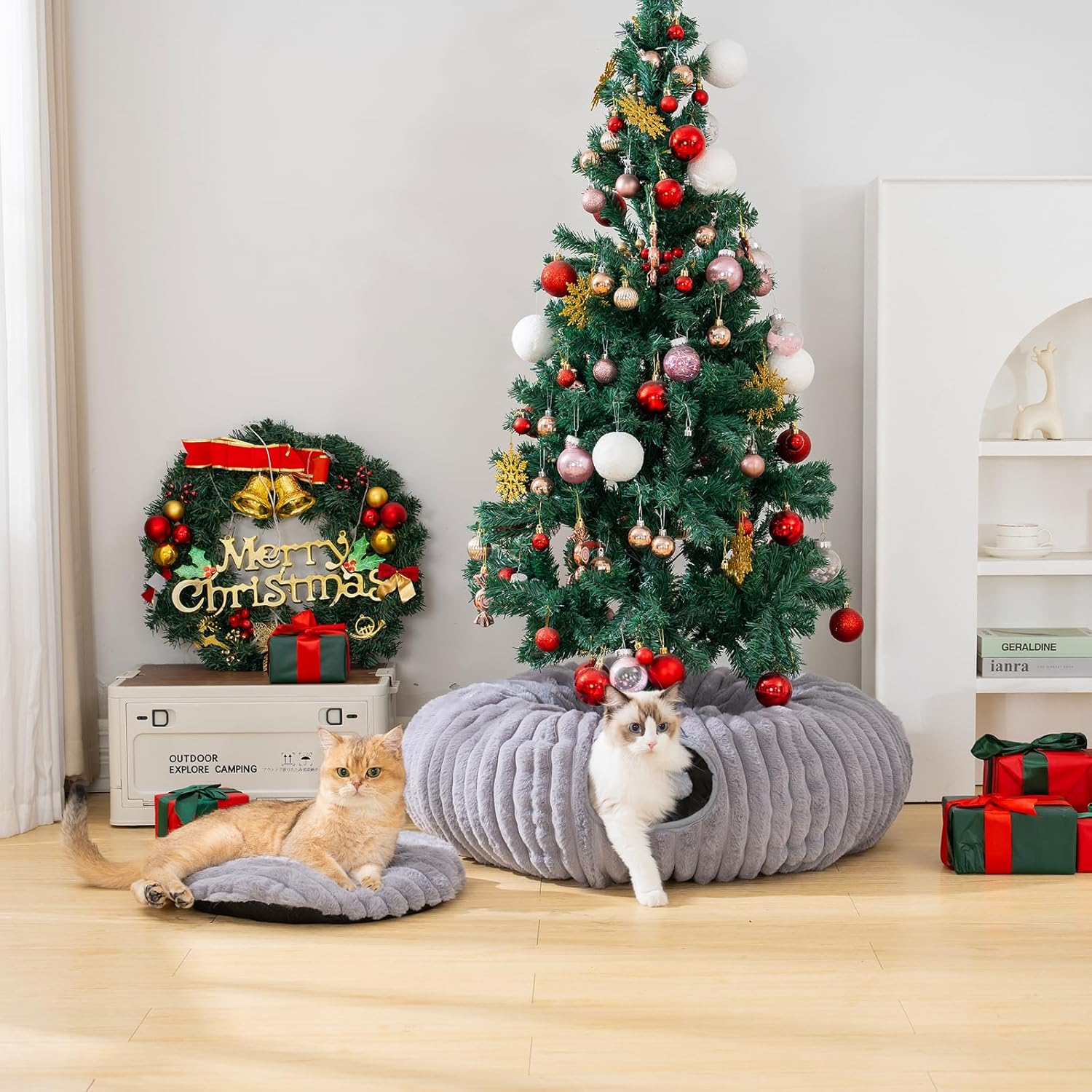 Avont Cat Tunnel Bed for Indoor Cats, Soft Plush Peekaboo Cat Bed Cave Donut Tunnels Tube, Playground Toys Hideout for Kittens Puppies Ferret -Grey - Grey image number 4