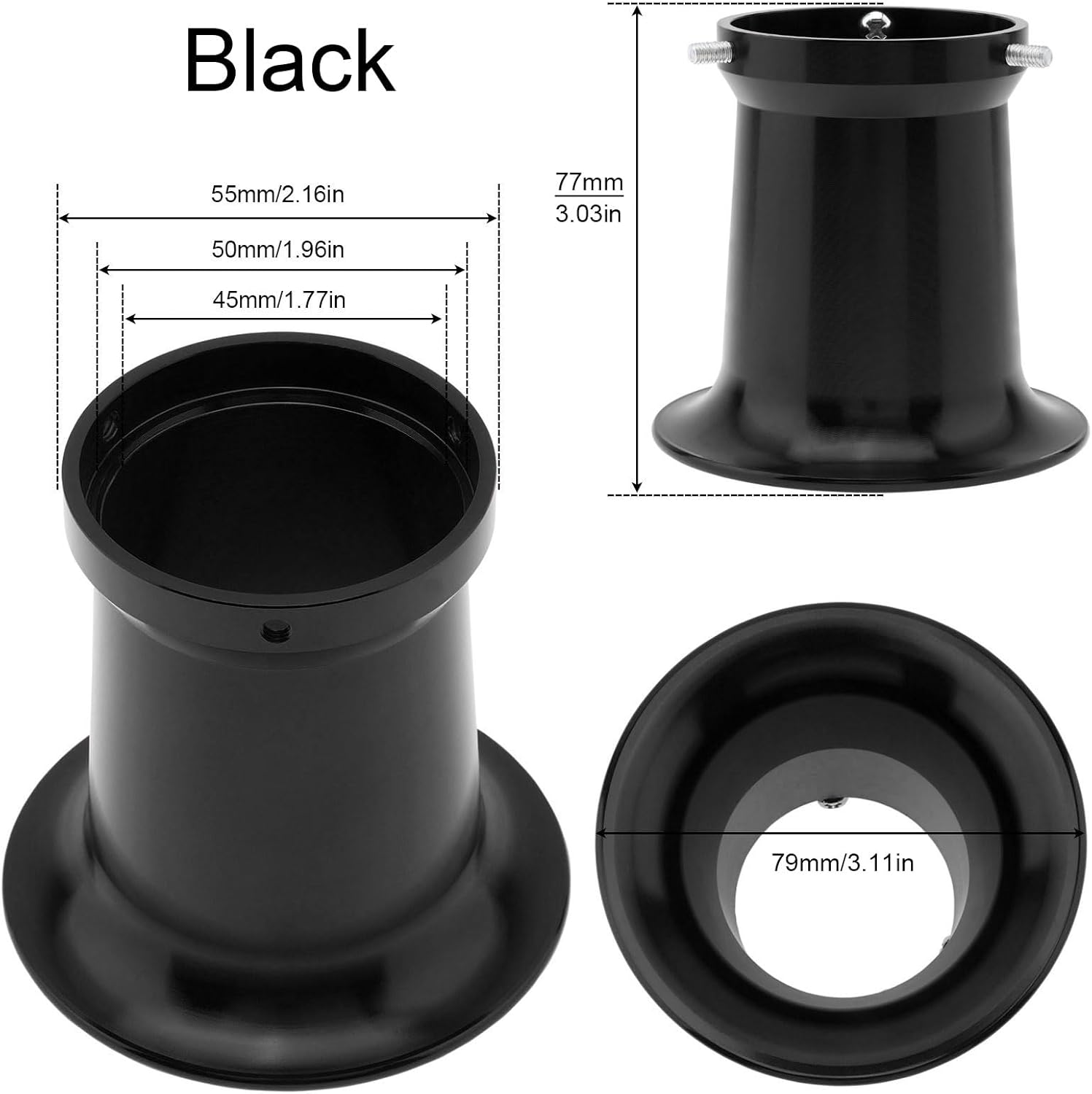 Windance 50Mm CNC Aluminum Alloy Carburetor Air Filter Trumpet Velocity Stack Funnel Fit for PE VM 21Mm / 24Mm / 26Mm / 28Mm / 30Mm, Carb Intake Wind Horn Cup (Black, 50Mm)