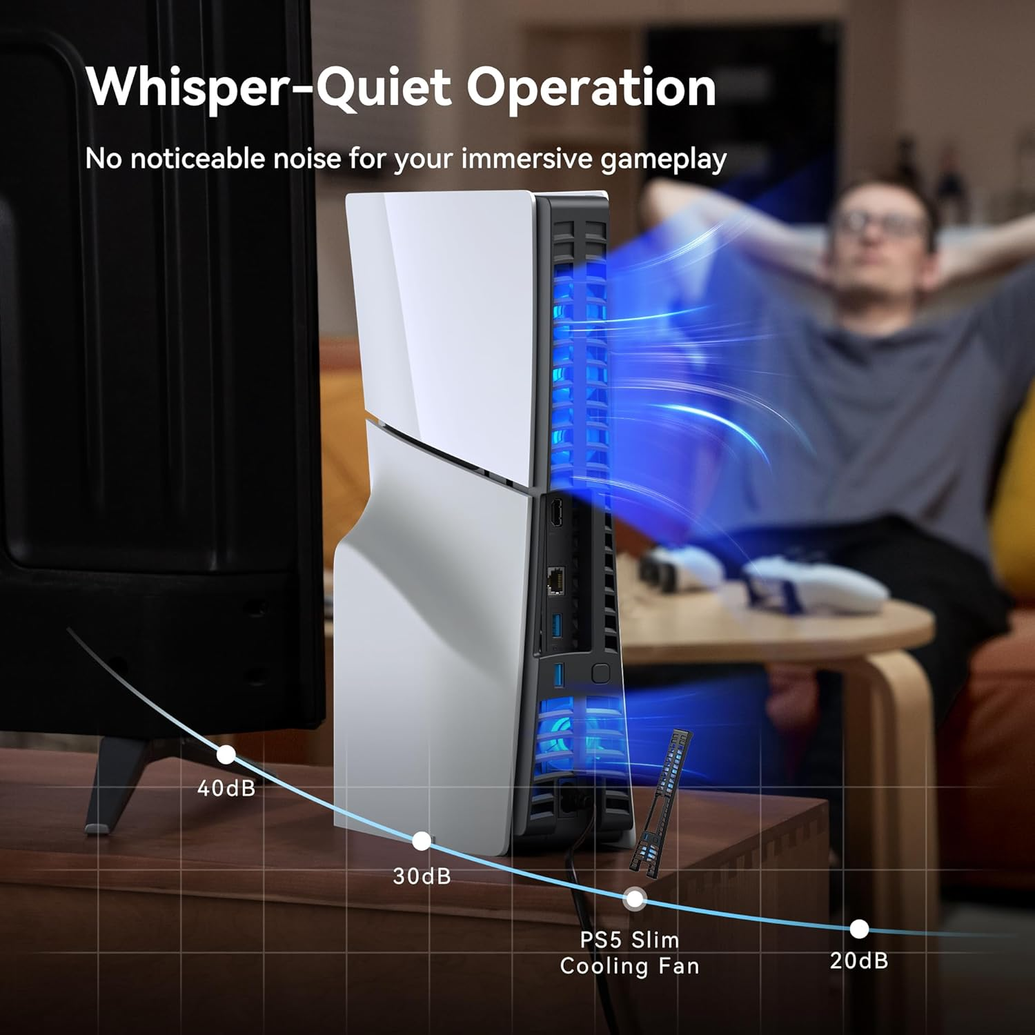 KIWIHOME Cooling Fan for PS5 Slim, Efficient Cooler Fan with Auto On/Off, Adjustable Speed, Quiet Cooling Fan with USB3.0 Port, Four Fan Cooling System with LED Light, Not for PS5 2020 and PS5 Pro image number 3