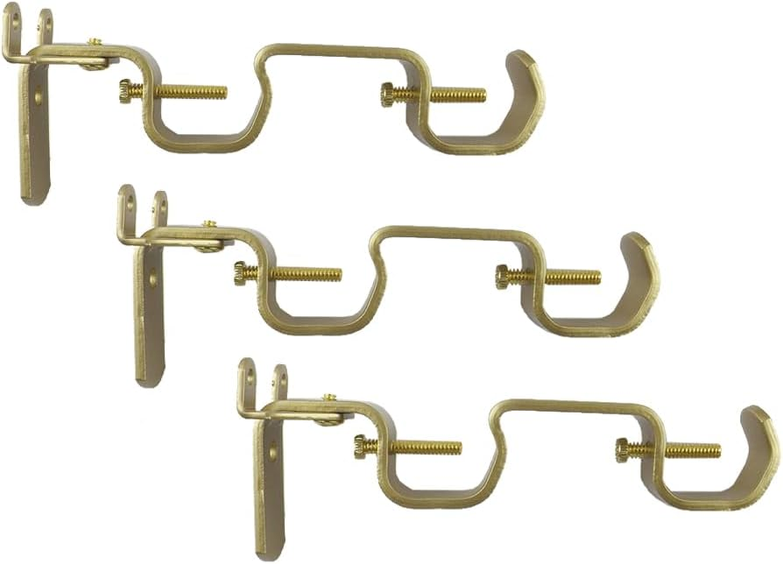 Satorihome Double Rod Curtain Brackets, Set of 3 &ndash; Golden Brass Finish, Heavy-Duty Steel, No-Drill Option with Anchors & Hardware image number 6