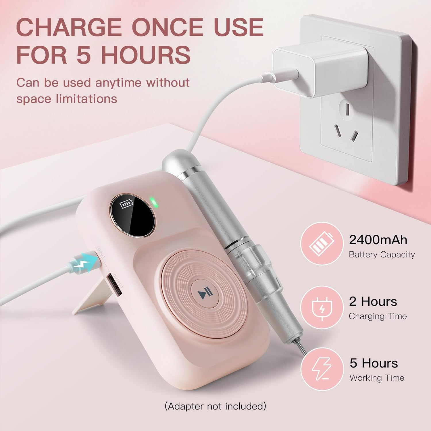 Madenia Professional Nail Drill Machine: 45,000RPM Rechargeable Nails Efile Kit with Low Noise and Low Heat for Manicure & Pedicure in Nail Salon - Perfect for Beginners and Technicians, Pink - Purple image number 4