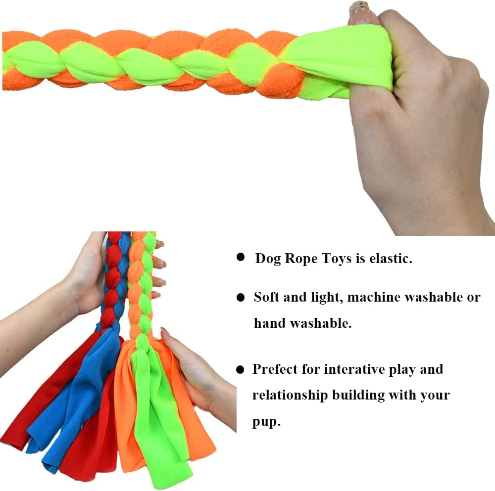 ASOCEA 2 Pack Fleece Rope Dog Toys for Dog Hunting and Tractor Interactive Cotton Chew Toy for Pets Dog Leash Bait Toy Flirting Bars Replacement Toy for Dogs - Blue+Green image number 5
