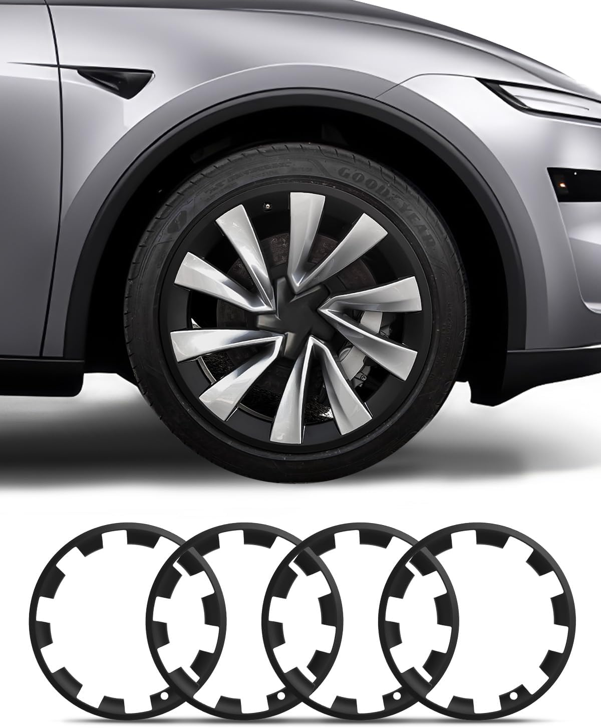 EVOOOR Model Y All-In-One Wheel Rim Protector for Tesla Model Y Juniper 20" Helix Wheel- Strips for Curb Rash Prevention Wheel Rim Protector Easy to Install (Sliver,4Pcs)